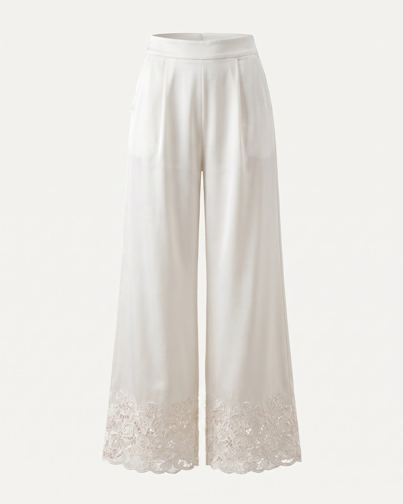 Jenny Embroidered Acetate Satin Wide-Leg Pants