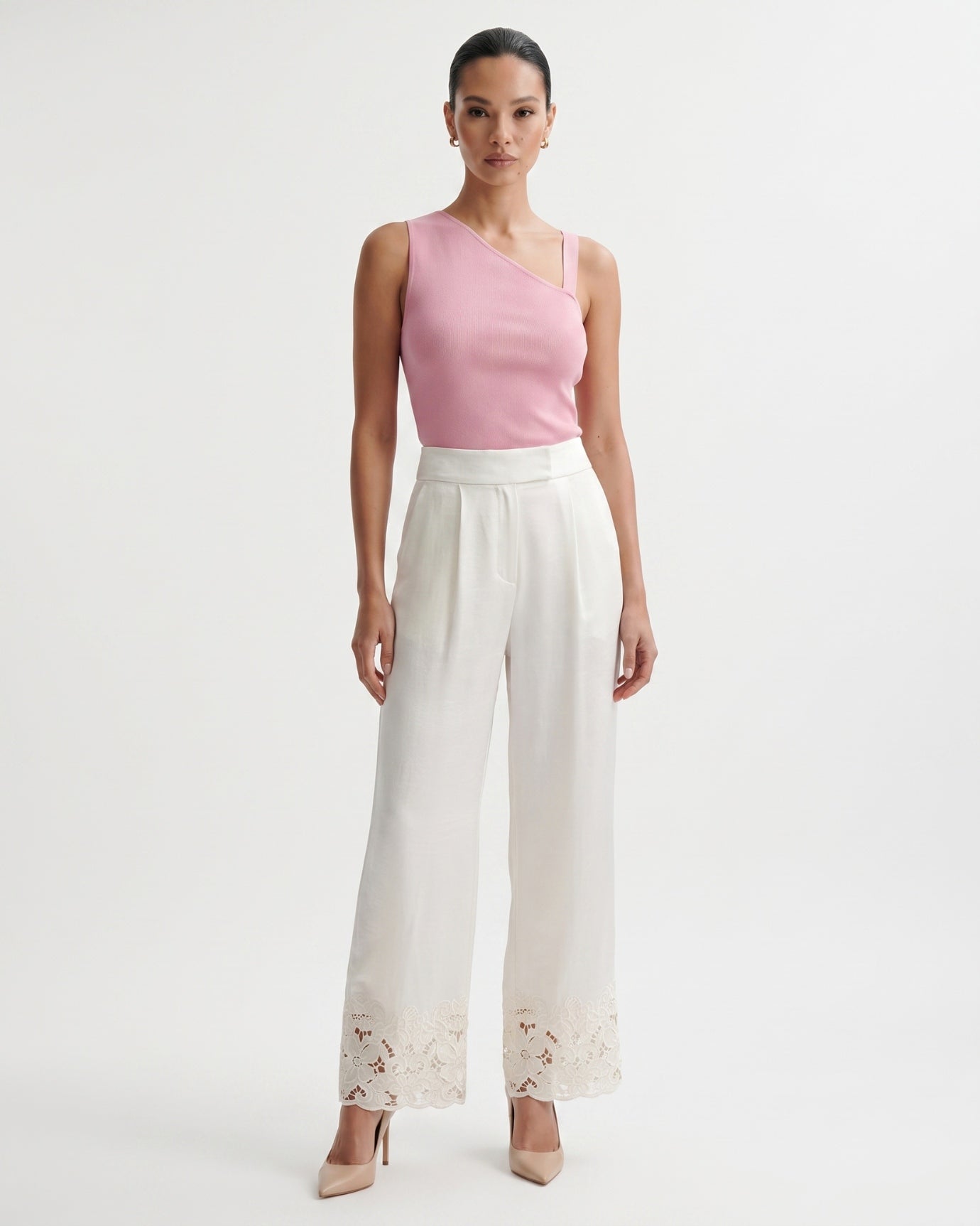 Jenny Embroidered Acetate Satin Wide-Leg Pants