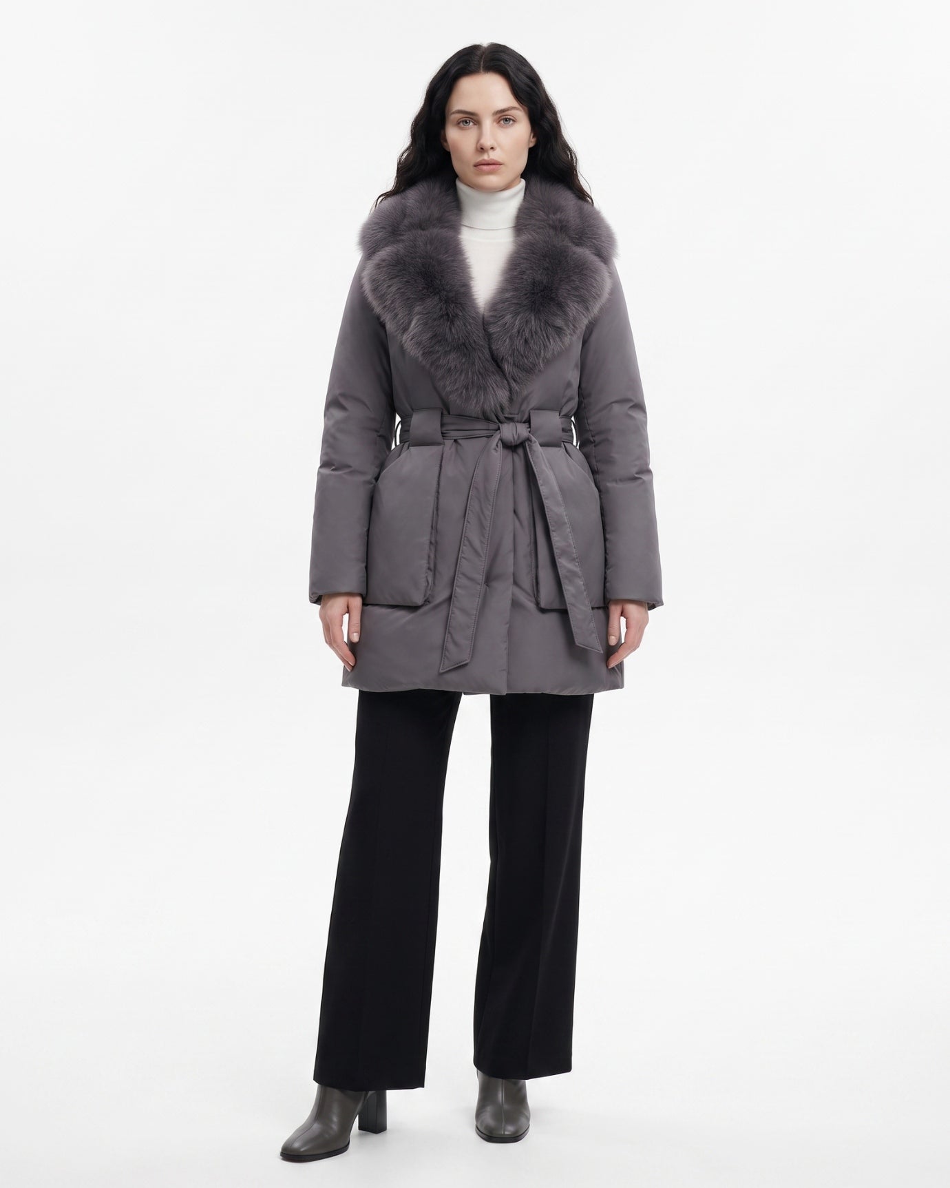 Sarah Real Fox Fur Fur Collar Thickened Warm Fur Coat