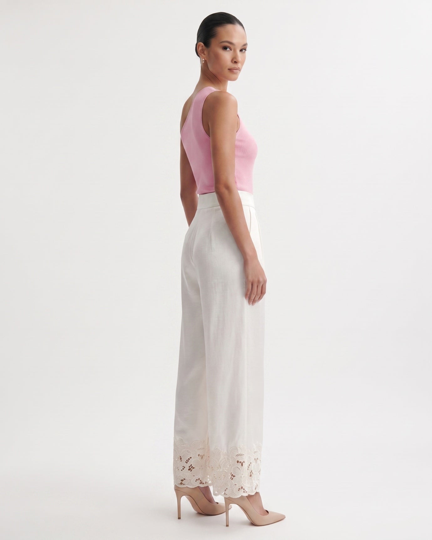 Jenny Embroidered Acetate Satin Wide-Leg Pants