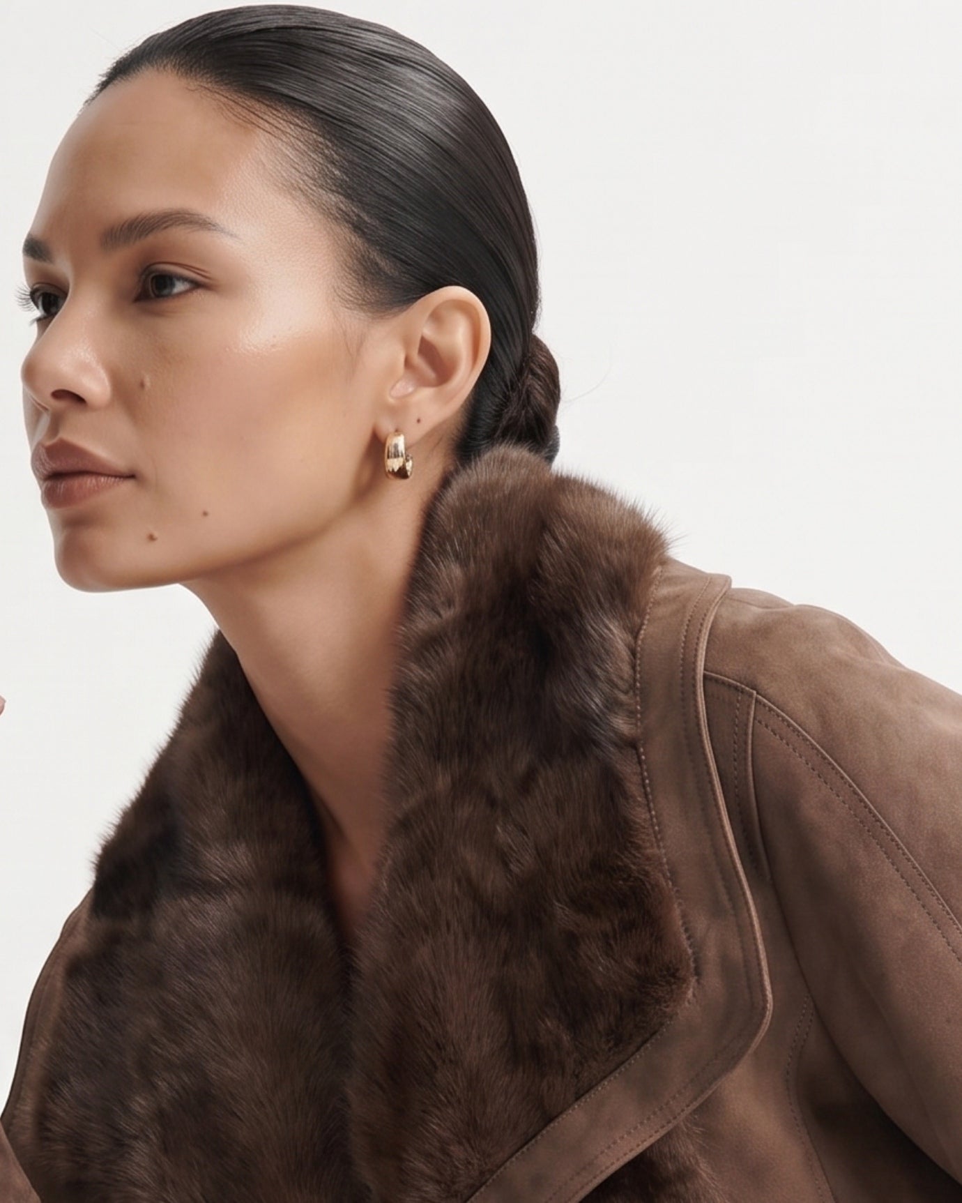 Goose Down Jacket Fur-Integrated Suede Short Coat