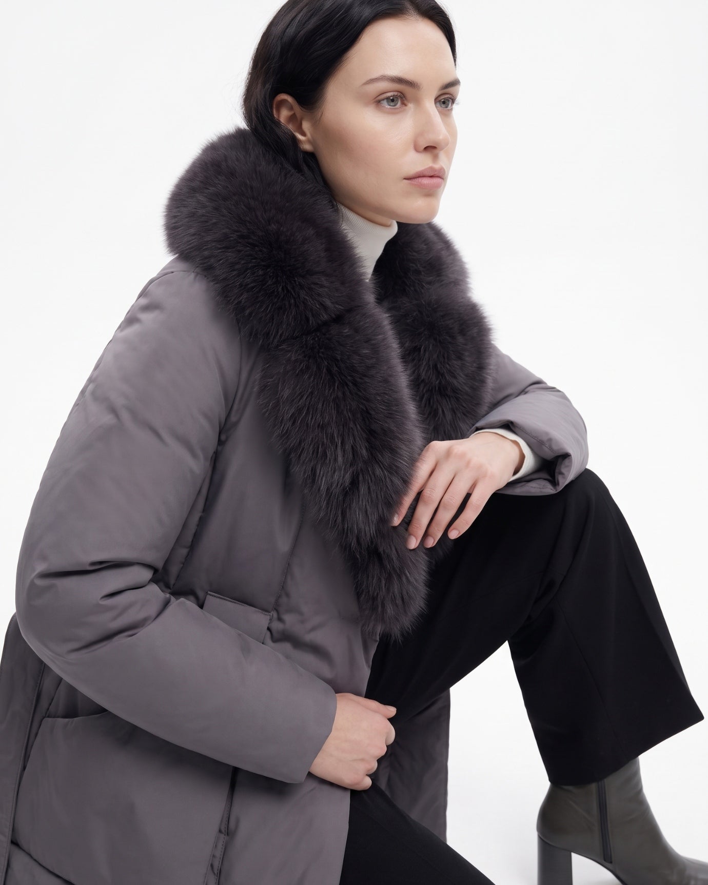 Sarah Real Fox Fur Fur Collar Thickened Warm Fur Coat