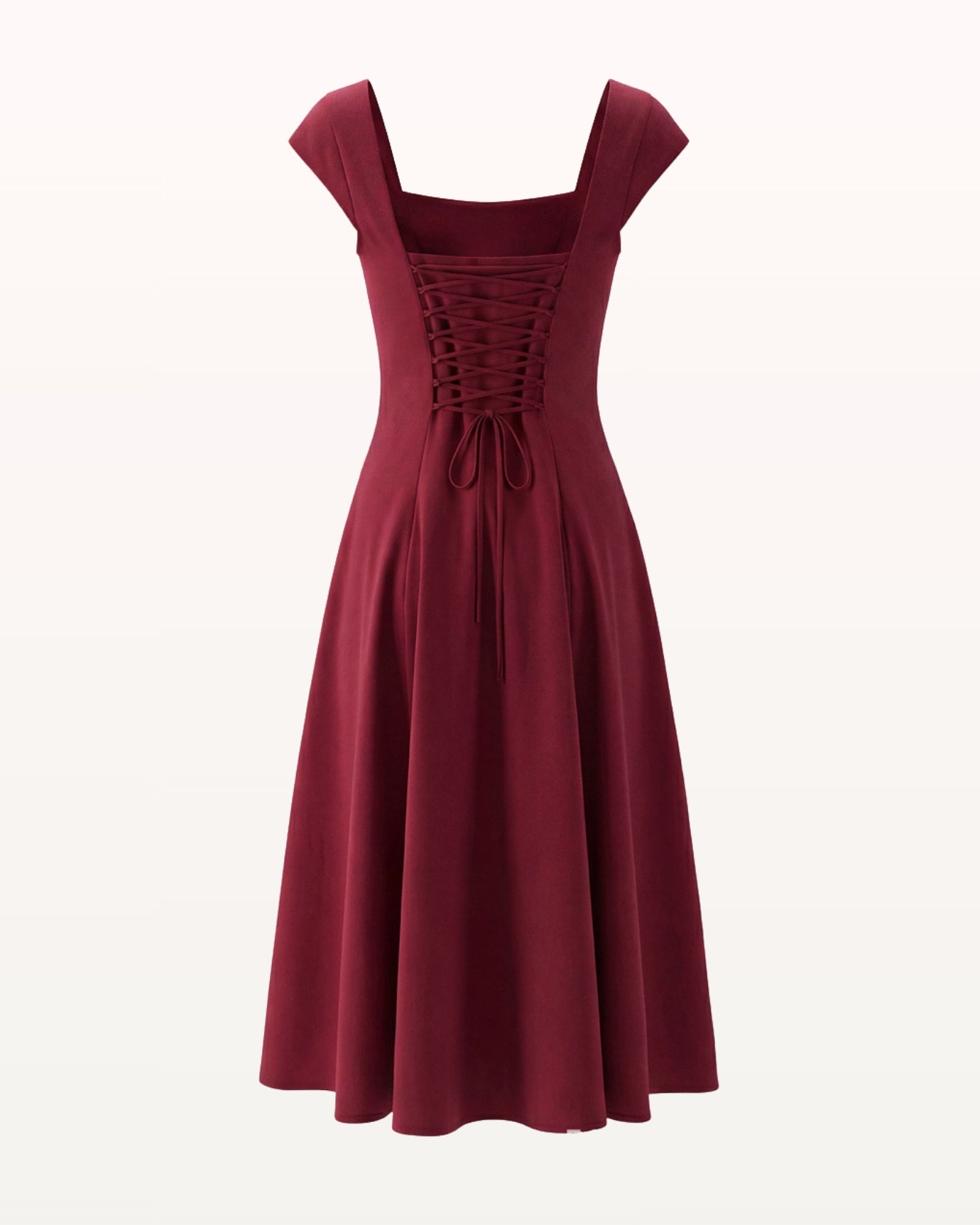 Olivia Klassisches, mittellanges Kleid mit eckigem Ausschnitt und Taillenband