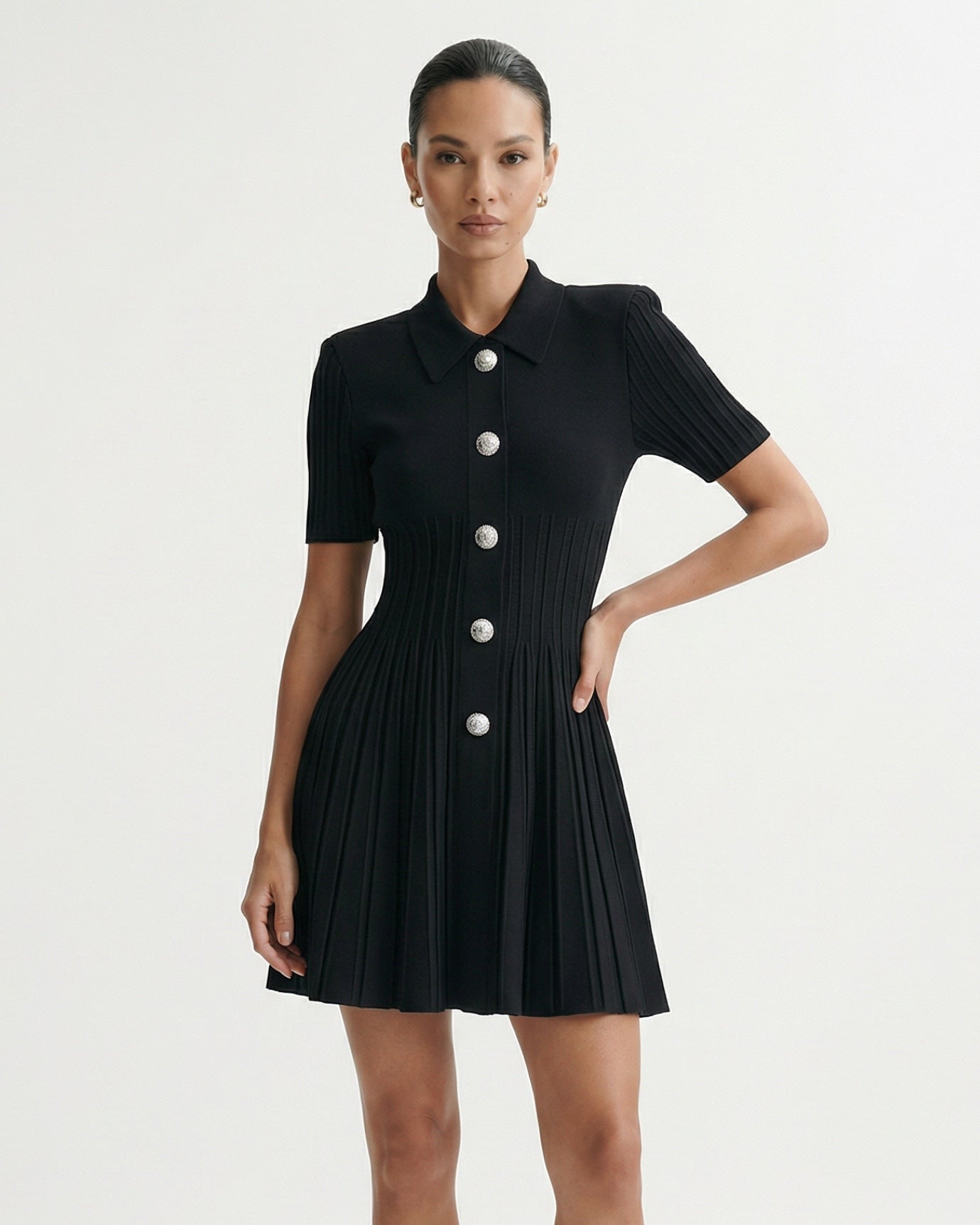 Anna Collared Knit Short Dress