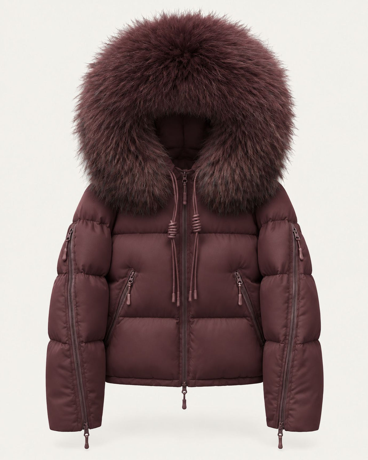 Hooded Down Puffer Coat with Real Raccoon Fur Collar