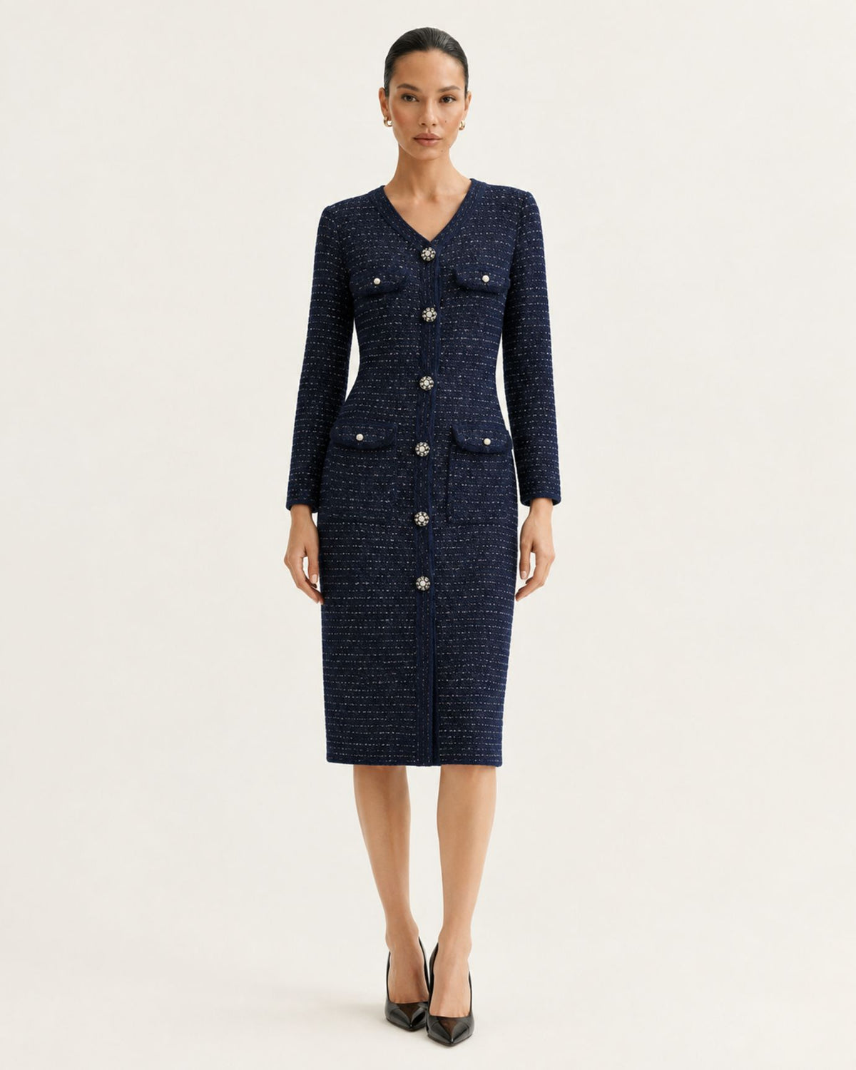 NY Elegant Slim-Fit Textured Long Knit Dress