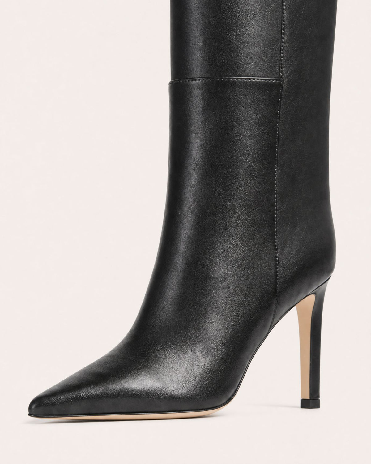 Pointed-Toe Straight-Shaft High-Heel Leather Boots