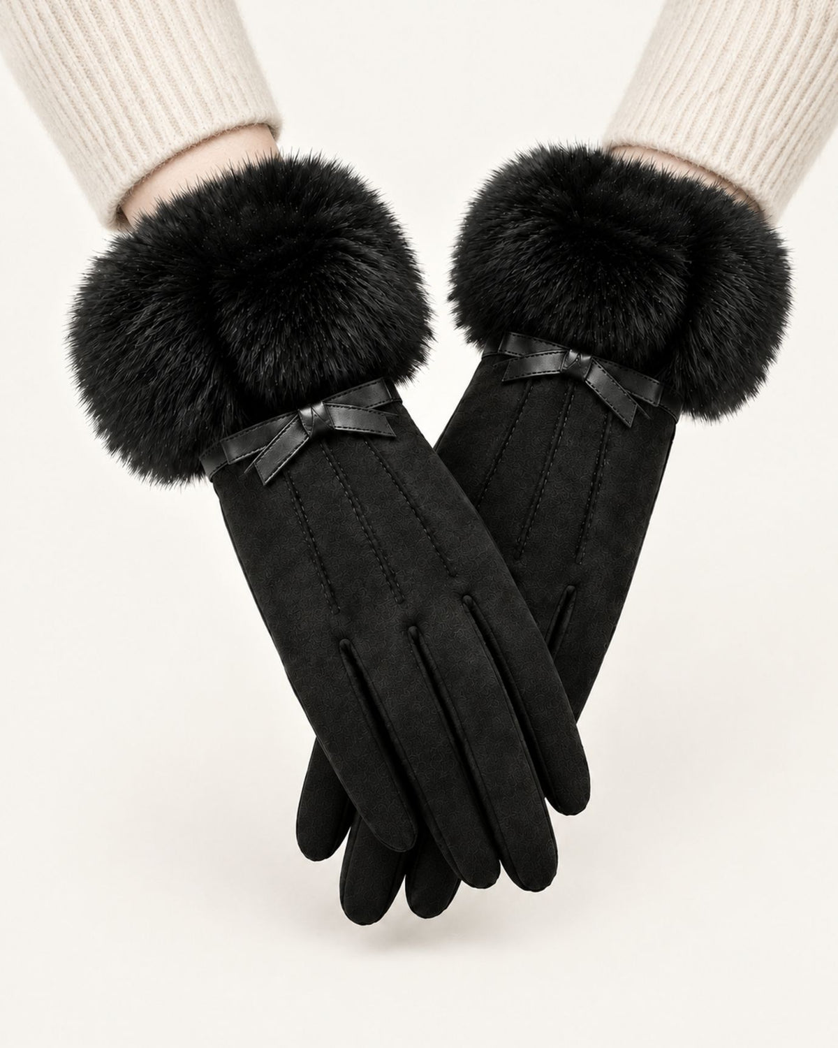 Divina Three-Rib Bow Plush Velvet Gloves