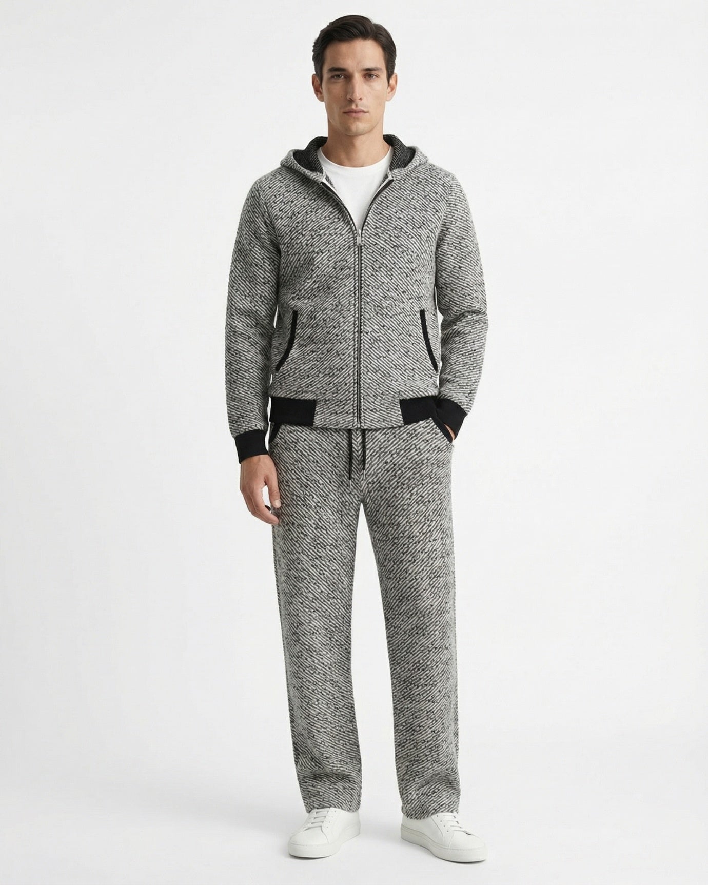 Cashmere & wool set hooded Cardigan & Pants