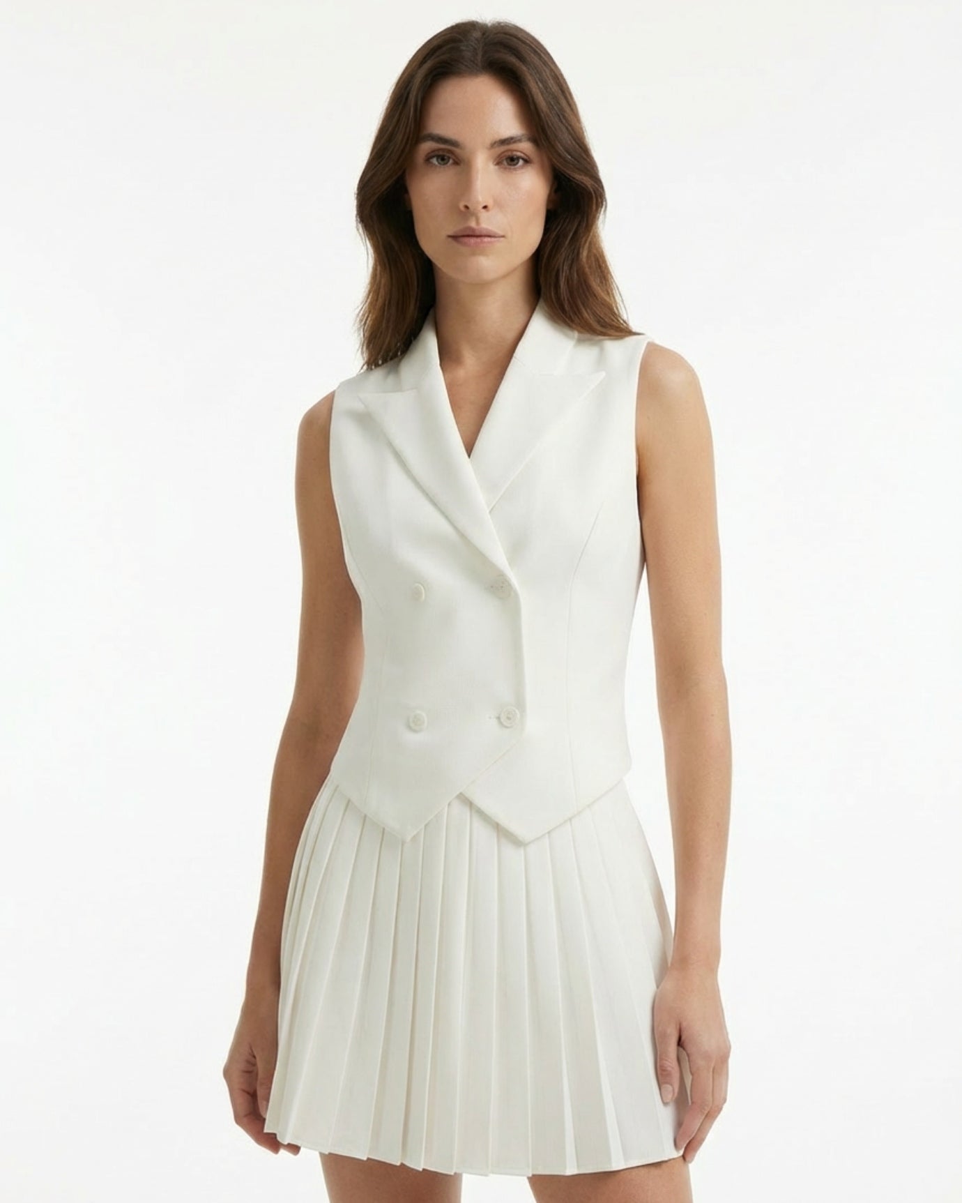 Suit Waistcoat Pleated Mini Skirt Dress Set