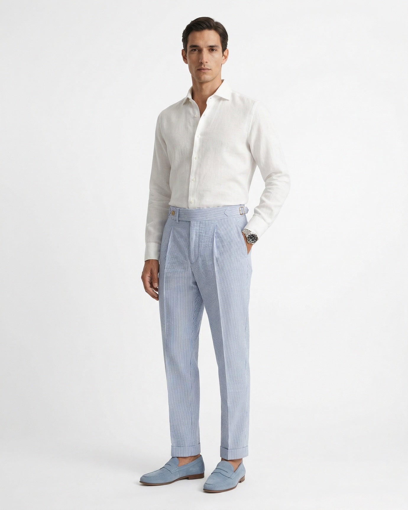 Light Blue Stripped Trousers High-Waisted