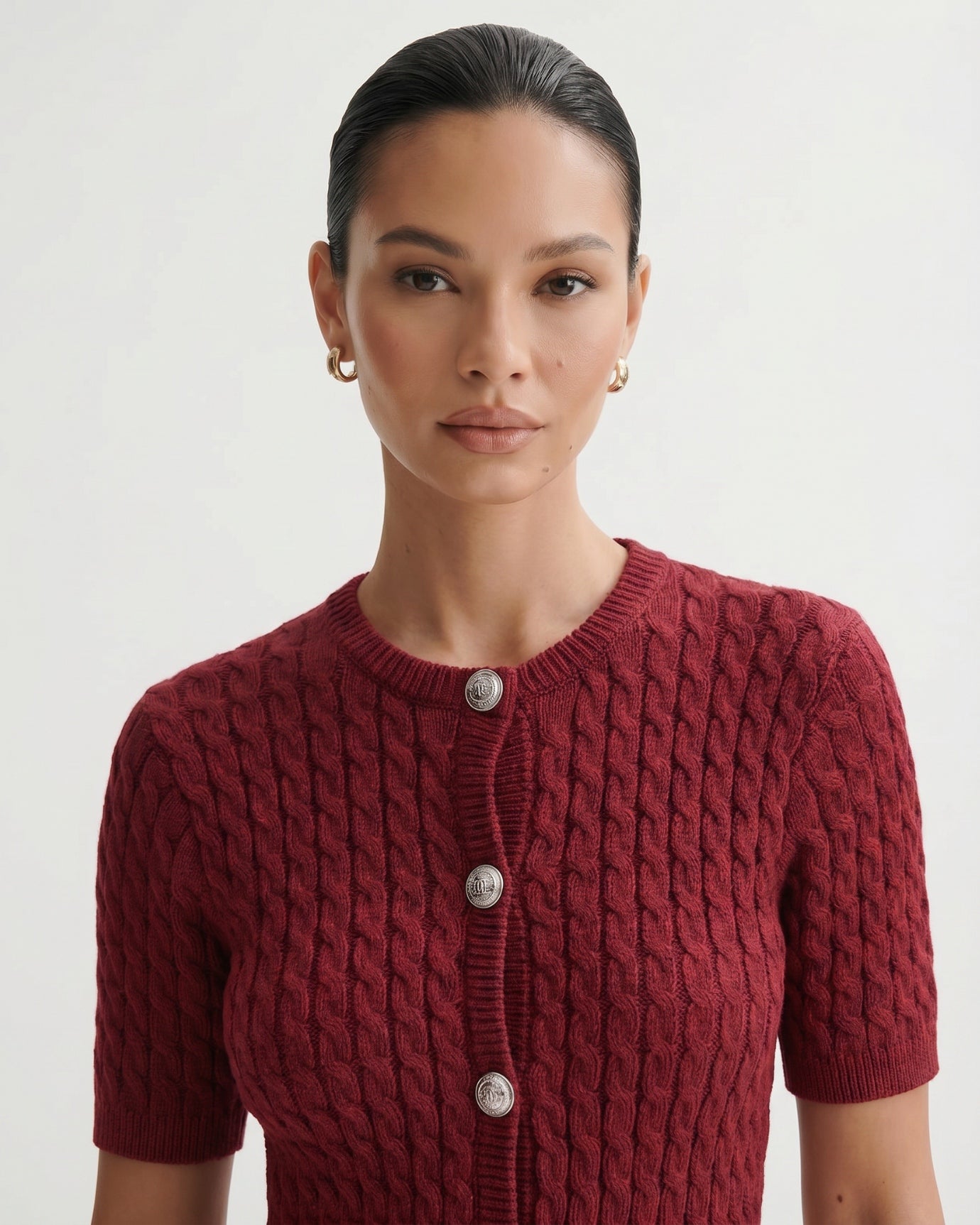 Slim Fit Knitted Short-sleeved Short Cardigan