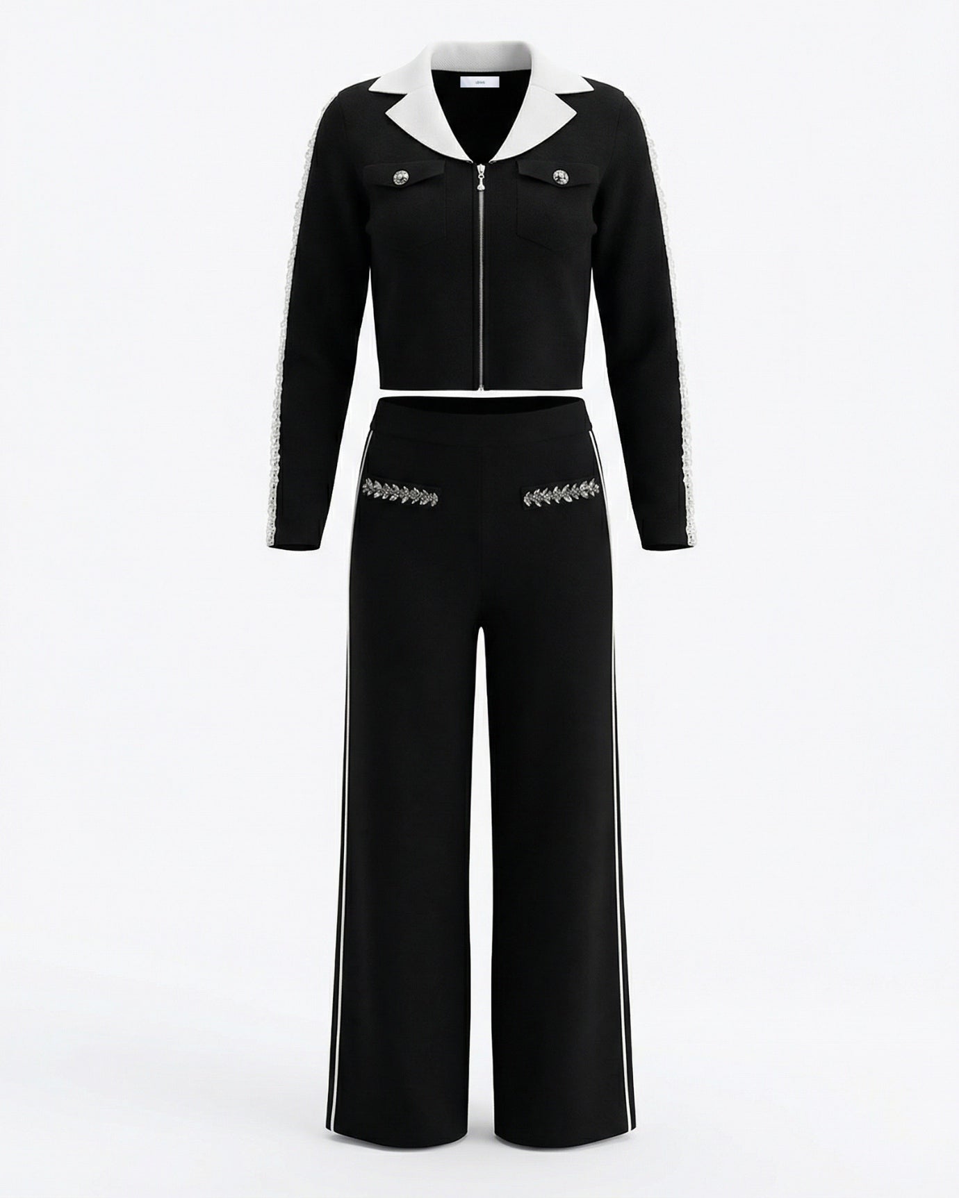 Sabrina Beaded Knitted Set Pants & Jacket Top