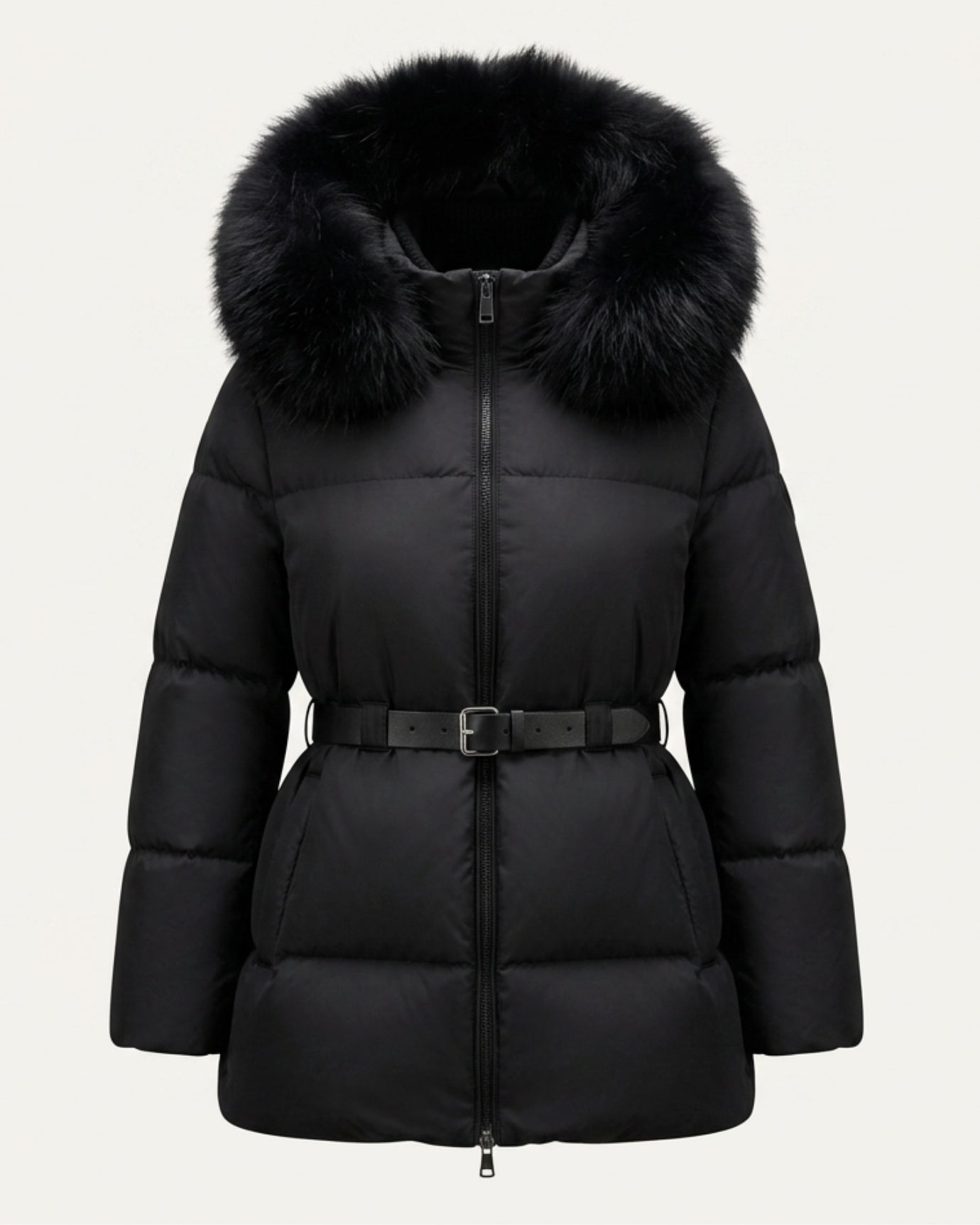 Goose Down Coat Raccoon Fur Hood Trim Warm Parka