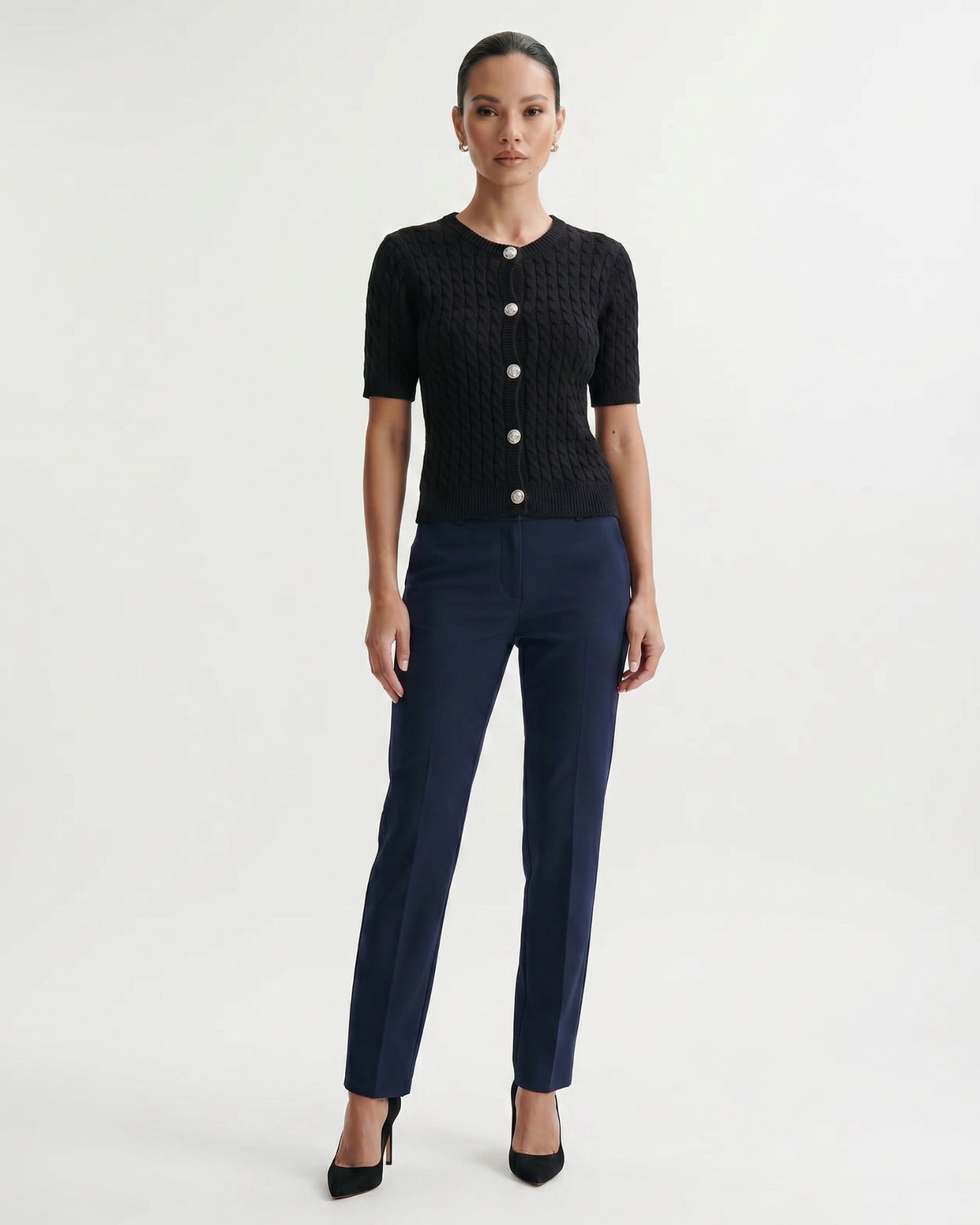 Slim Fit Knitted Short-sleeved Short Cardigan