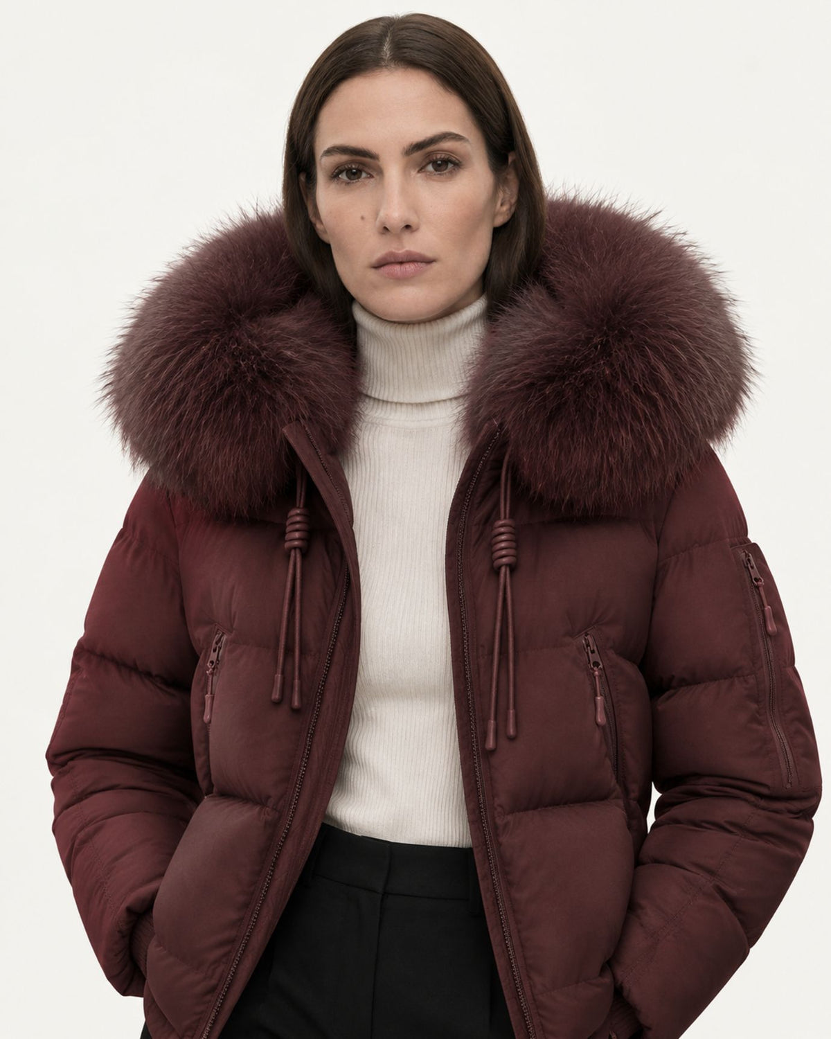 Hooded Down Puffer Coat with Real Raccoon Fur Collar