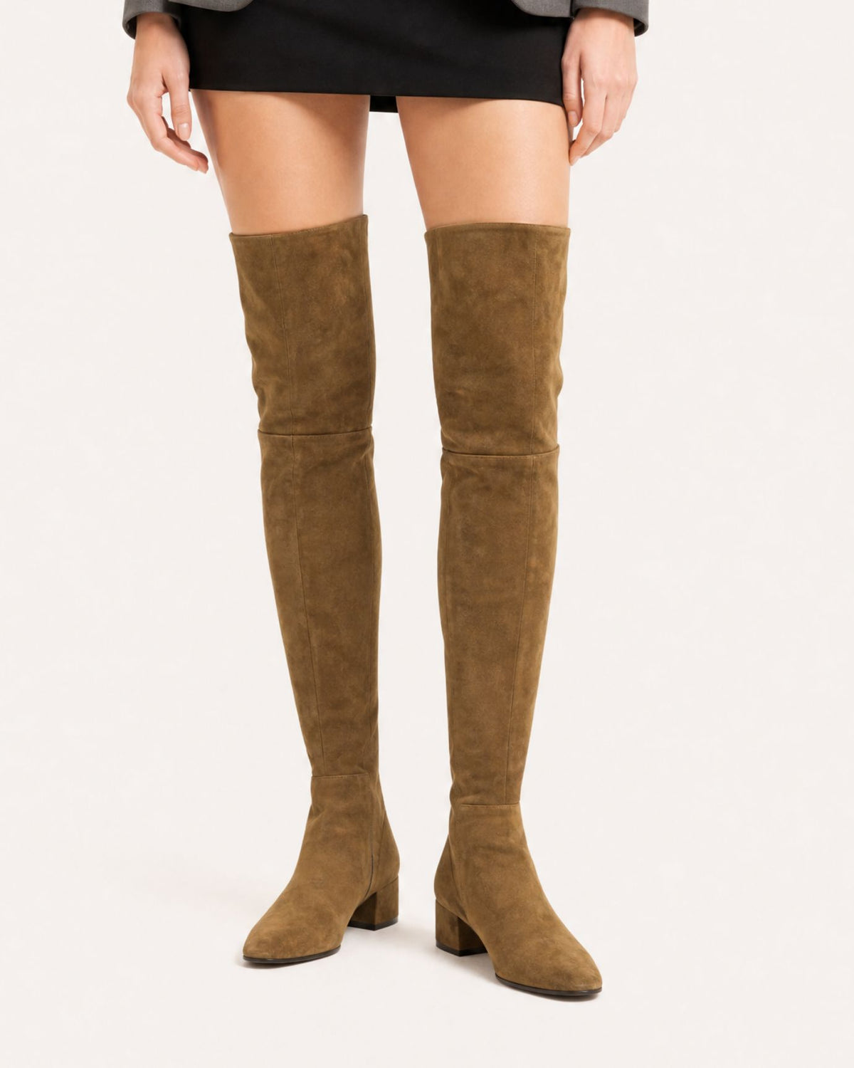 Round-Toe Low-Heel Over-the-Knee Leather Boots