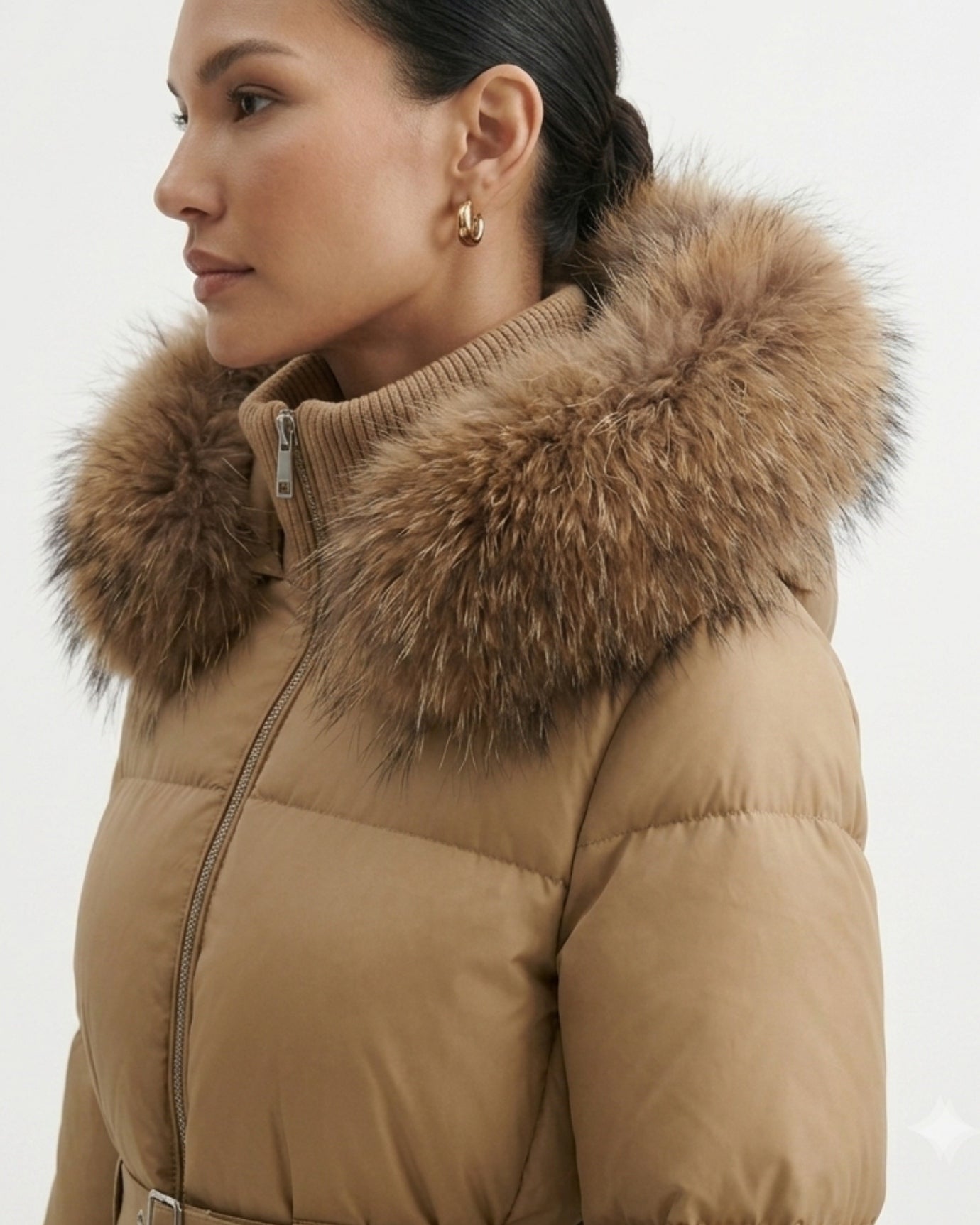 Goose Down Coat Raccoon Fur Hood Trim Warm Parka