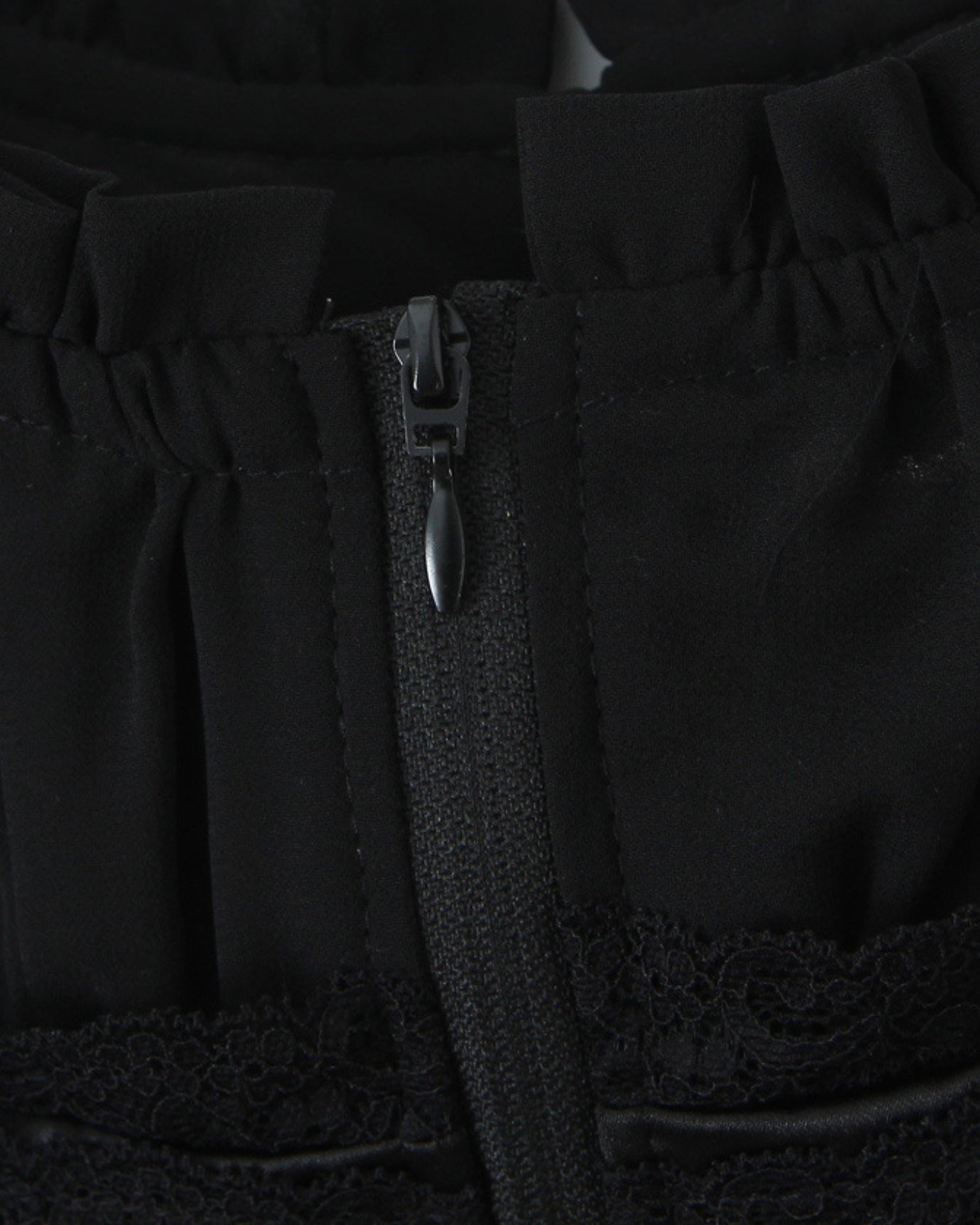 Black Long-Sleeve Ruffle Hem Fitted Top