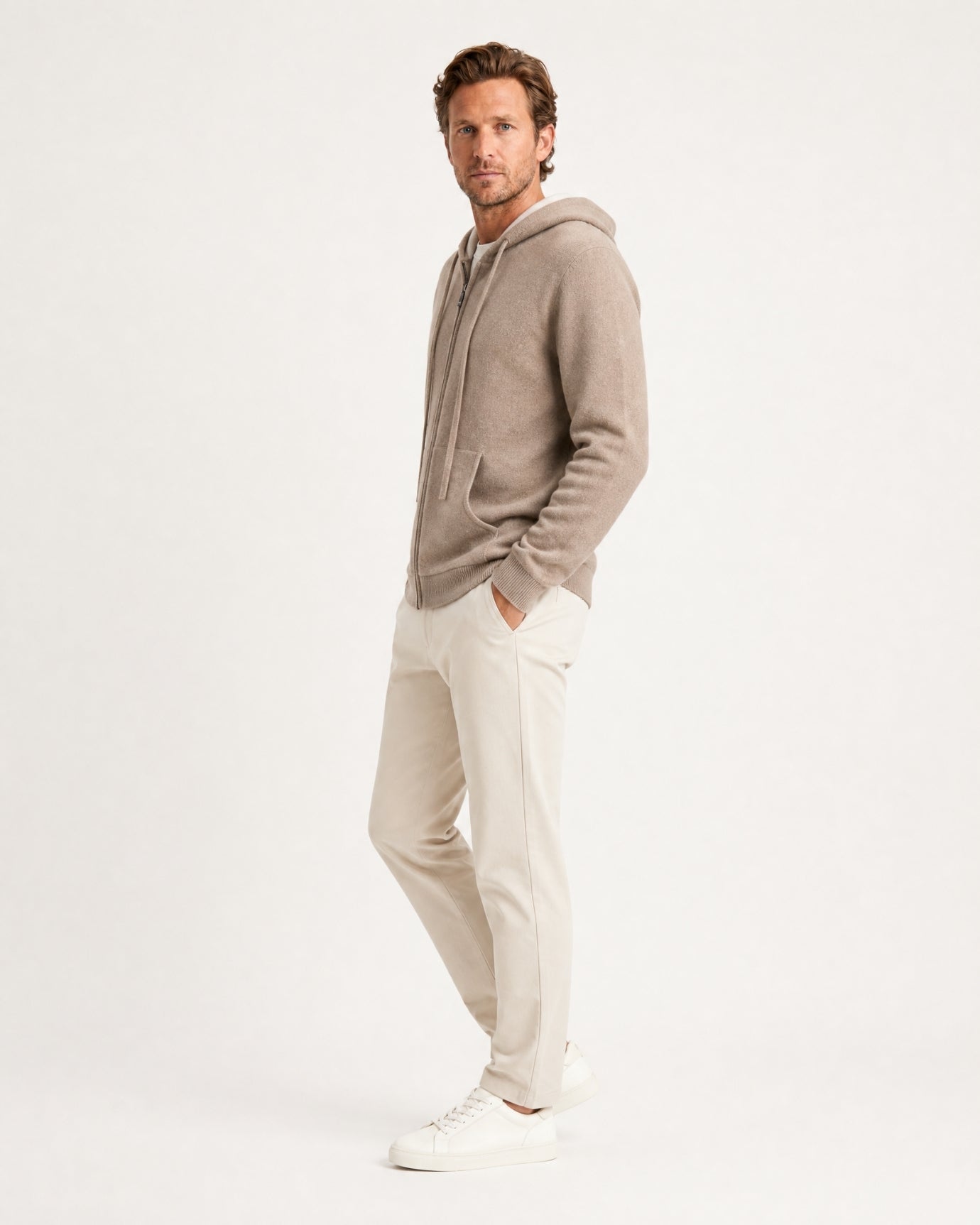 Cashmere Full-Zip Thickened Hooded Cardigan