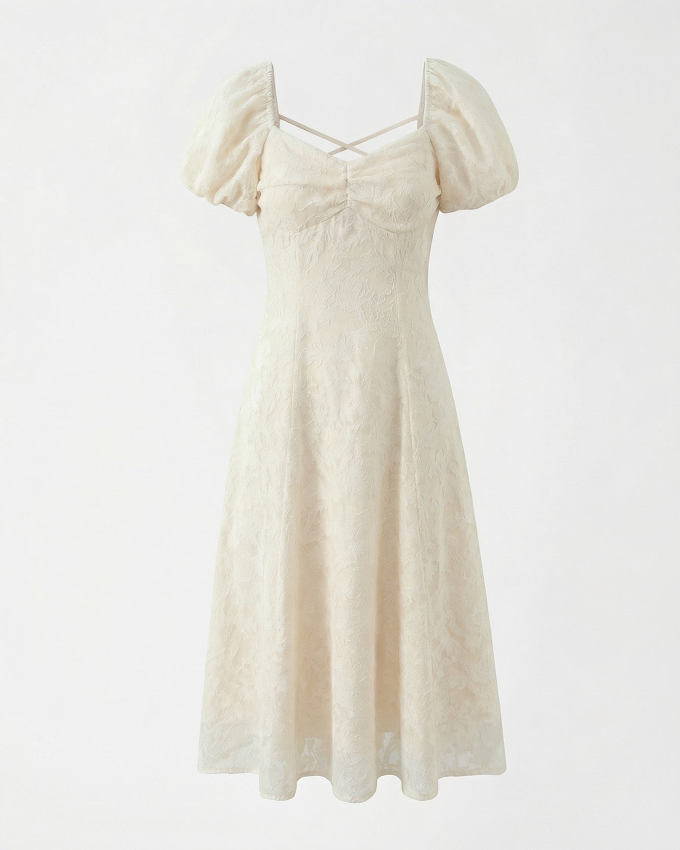 White French Romantic Dress, White with Figures / M
