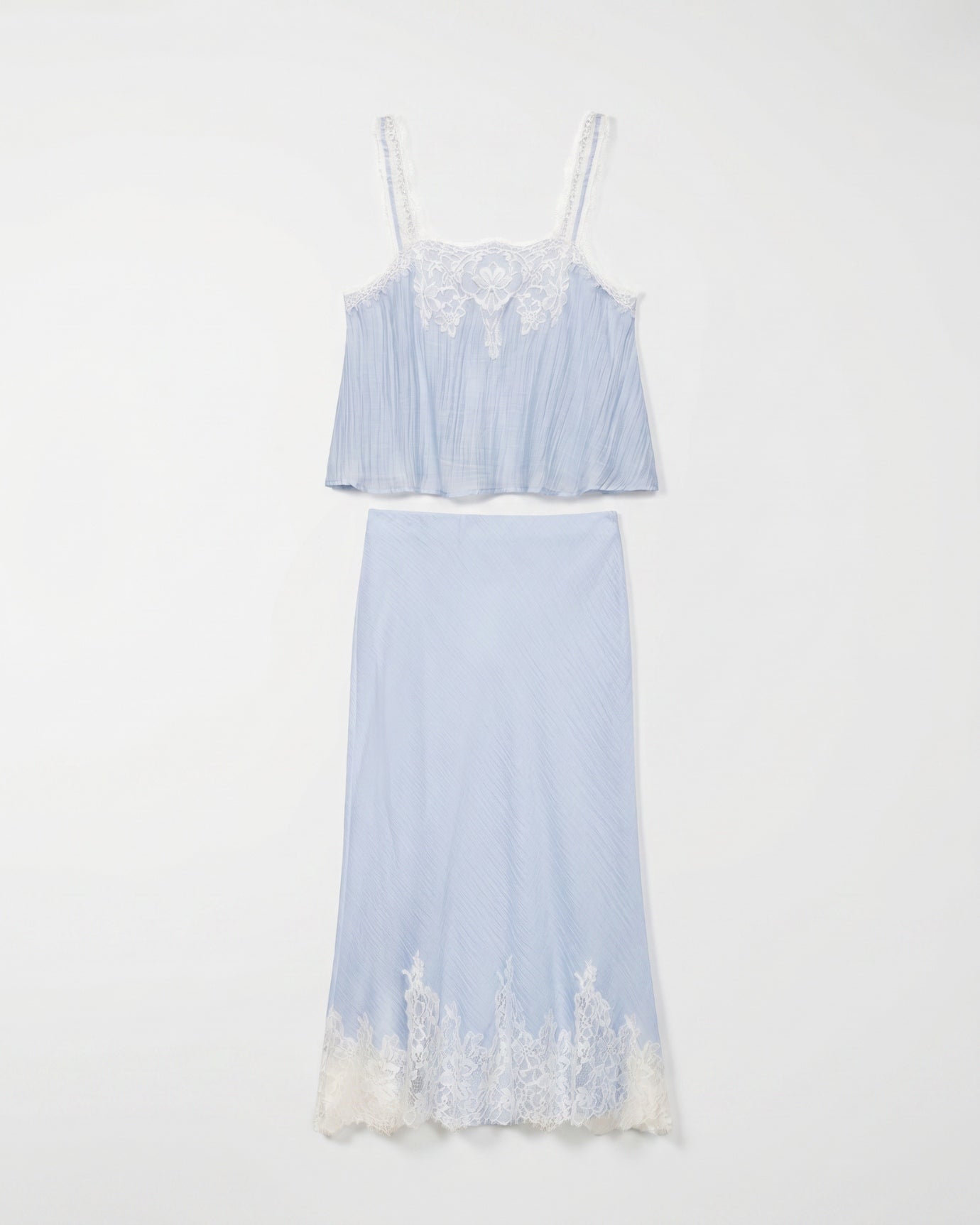 Blue Lace Short Top + Skirt Set