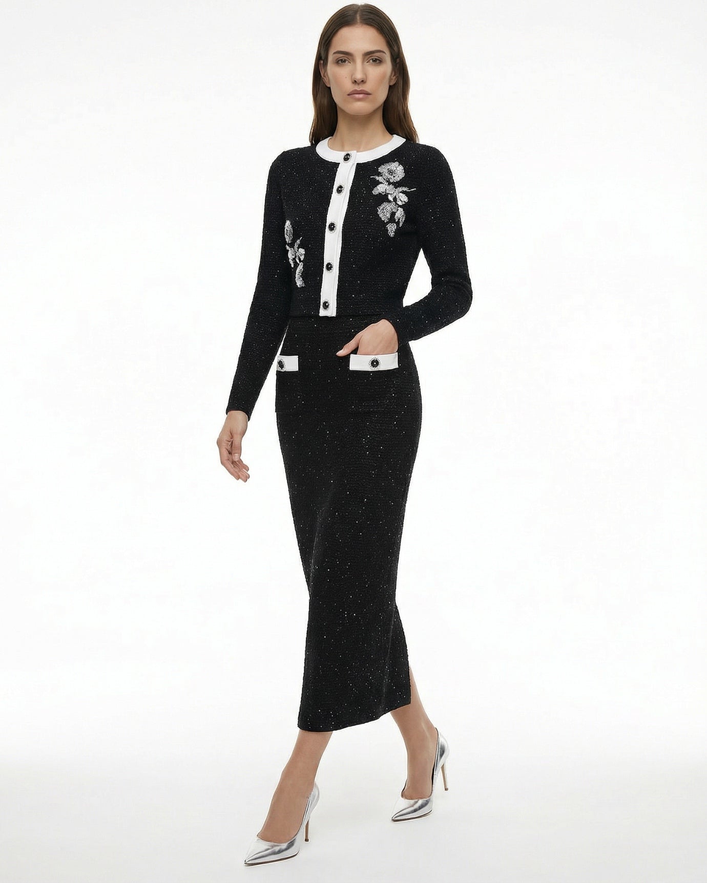 Cyndie High End Knitted Top Jacket + Skirt Suit