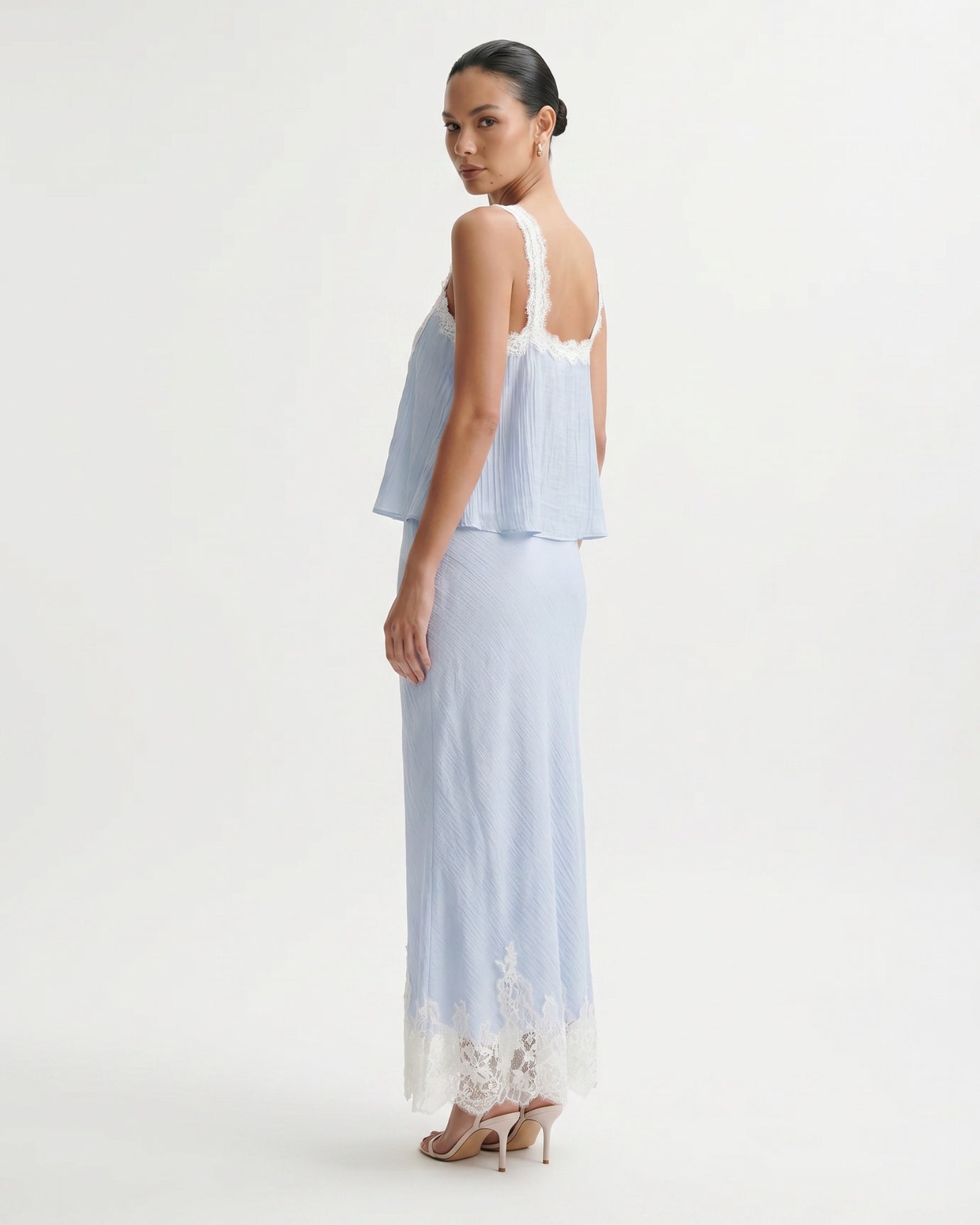 Blue Lace Short Top + Skirt Set