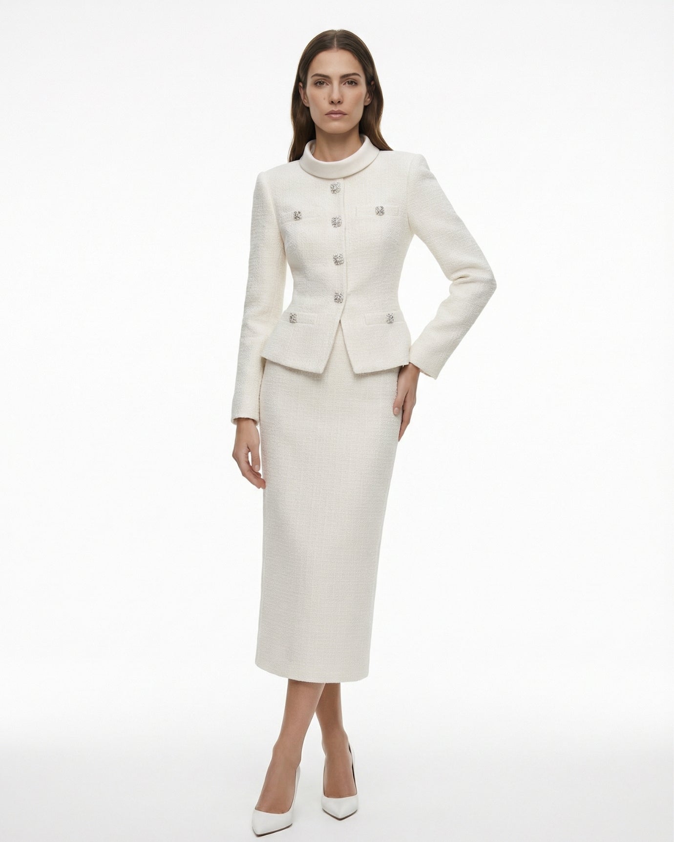 Diana Suit Diamond Collar Set with Slim Midi Skirt
