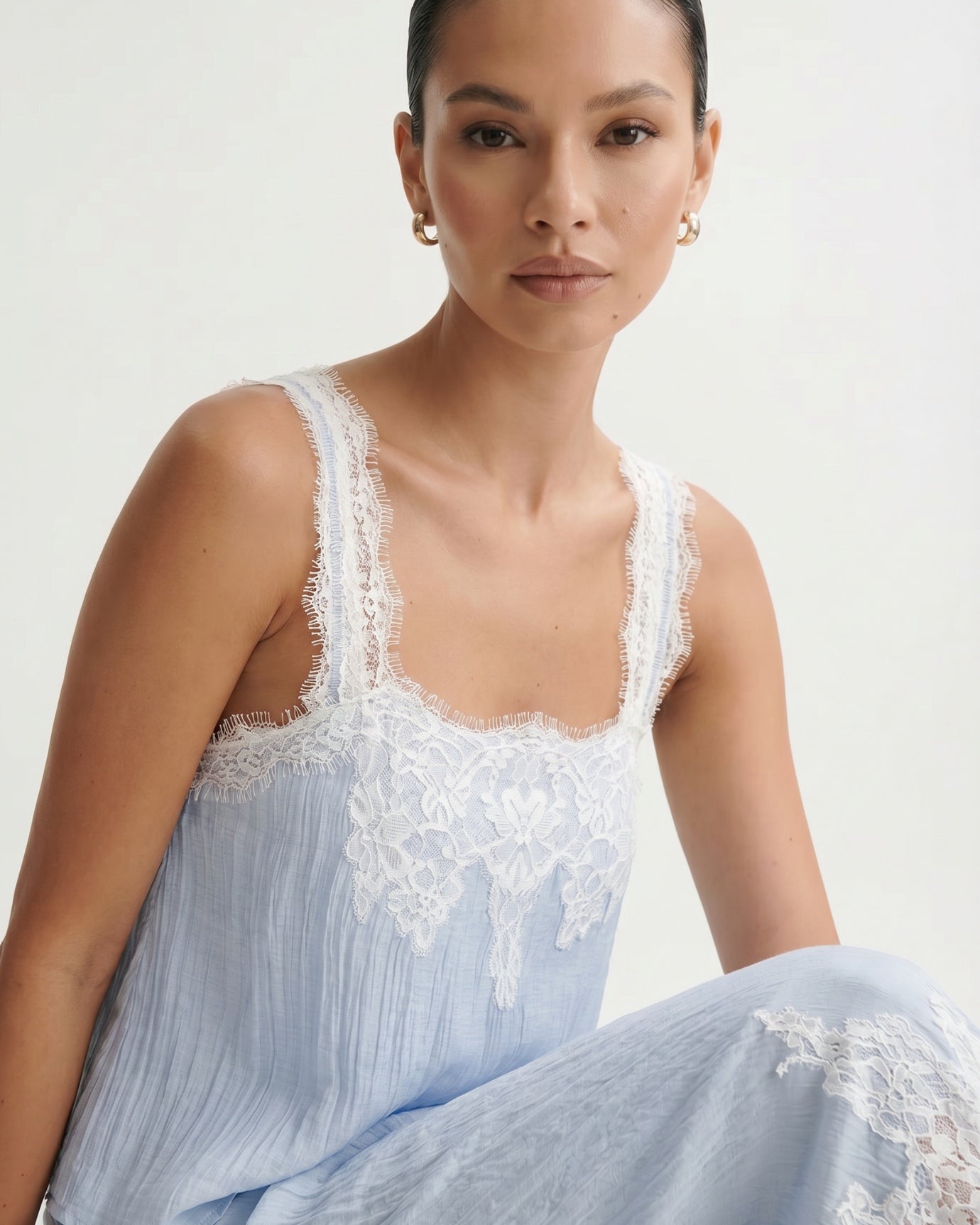 Blue Lace Short Top + Skirt Set