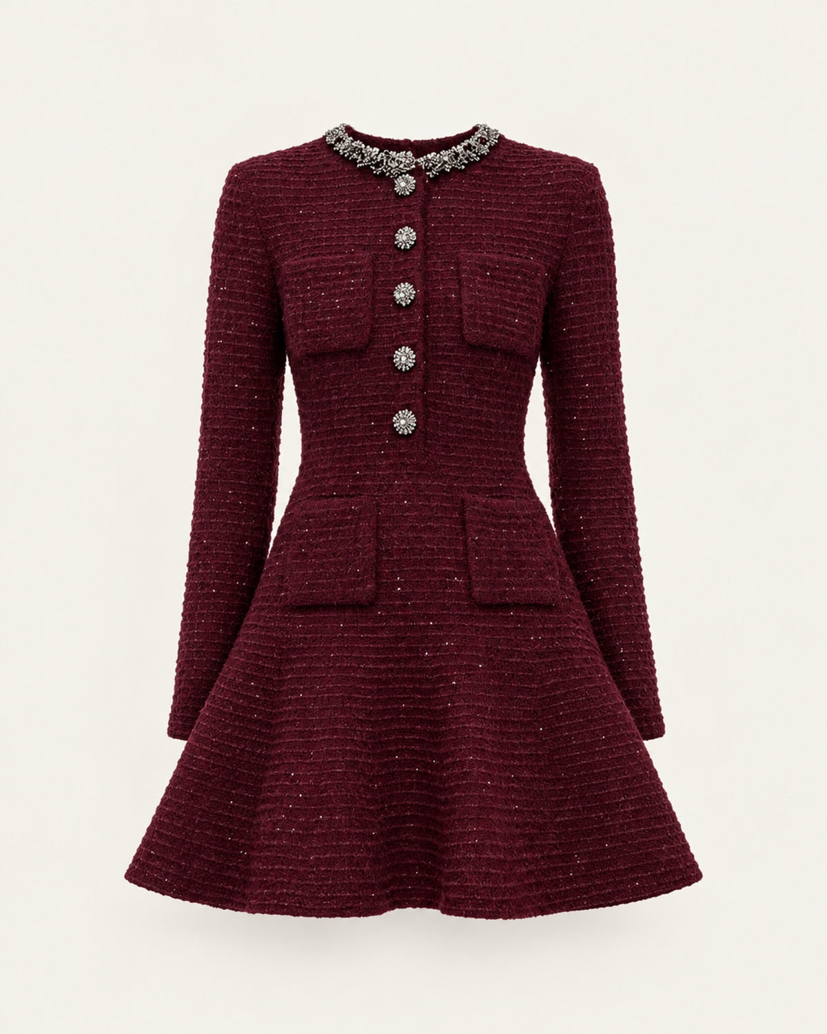 Burgundy Long-Sleeve Knit Mini Dress