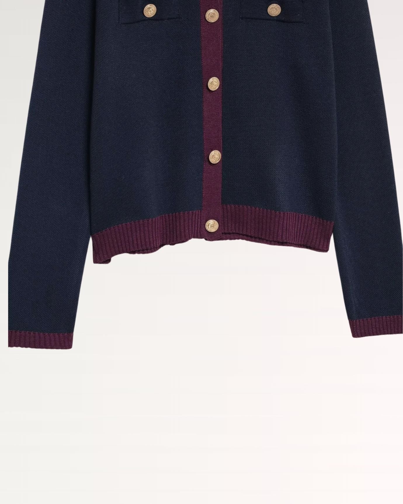 Lightweight wool blend cardigan with round neckline and full button placket