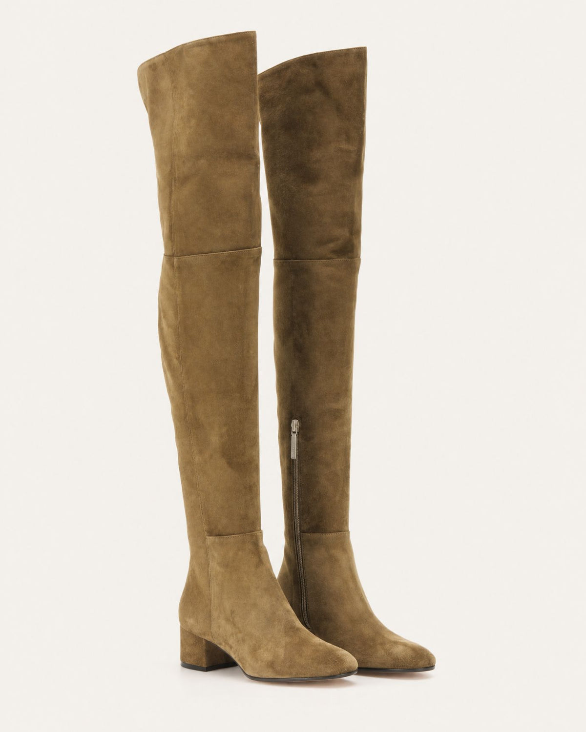 Round-Toe Low-Heel Over-the-Knee Leather Boots