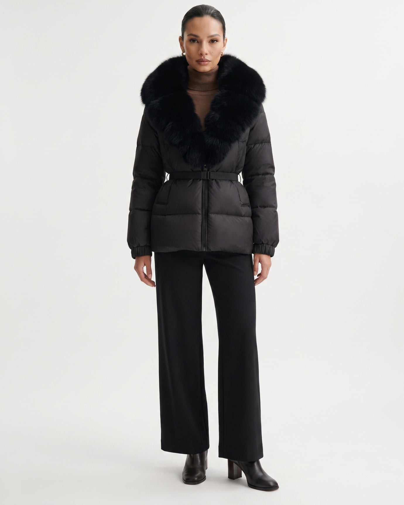 Duck Down Jacket with Fox Fur Trim Hood