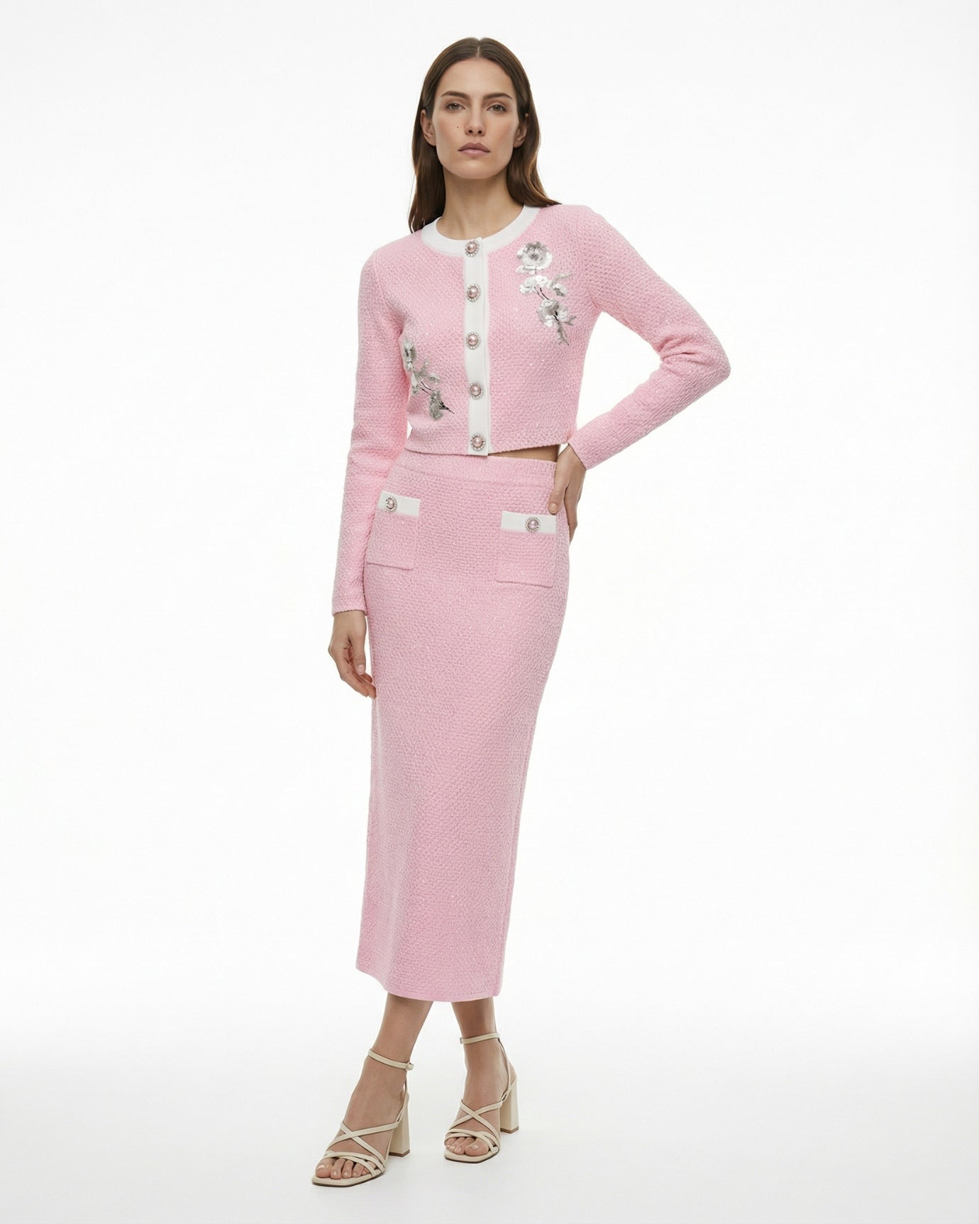 Cyndie High End Knitted Top Jacket + Skirt Suit