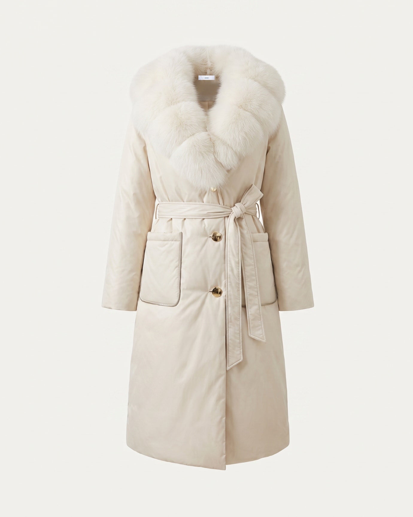 Long Down Jacket Fox Fur Collar Belted Thick Winter Coat