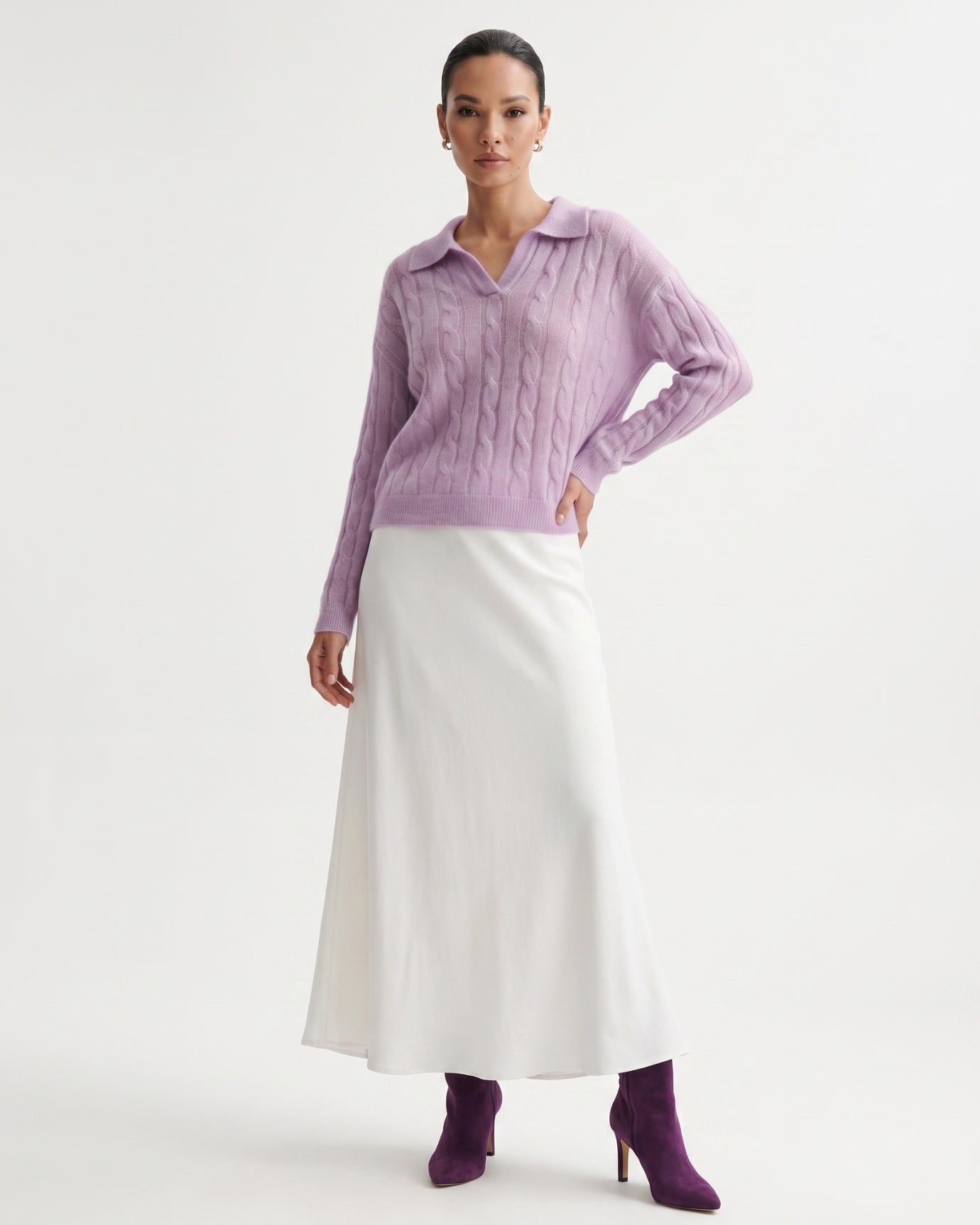 Dina Cashmere & Mulberry Silk Long Sleeve Polo Oversized