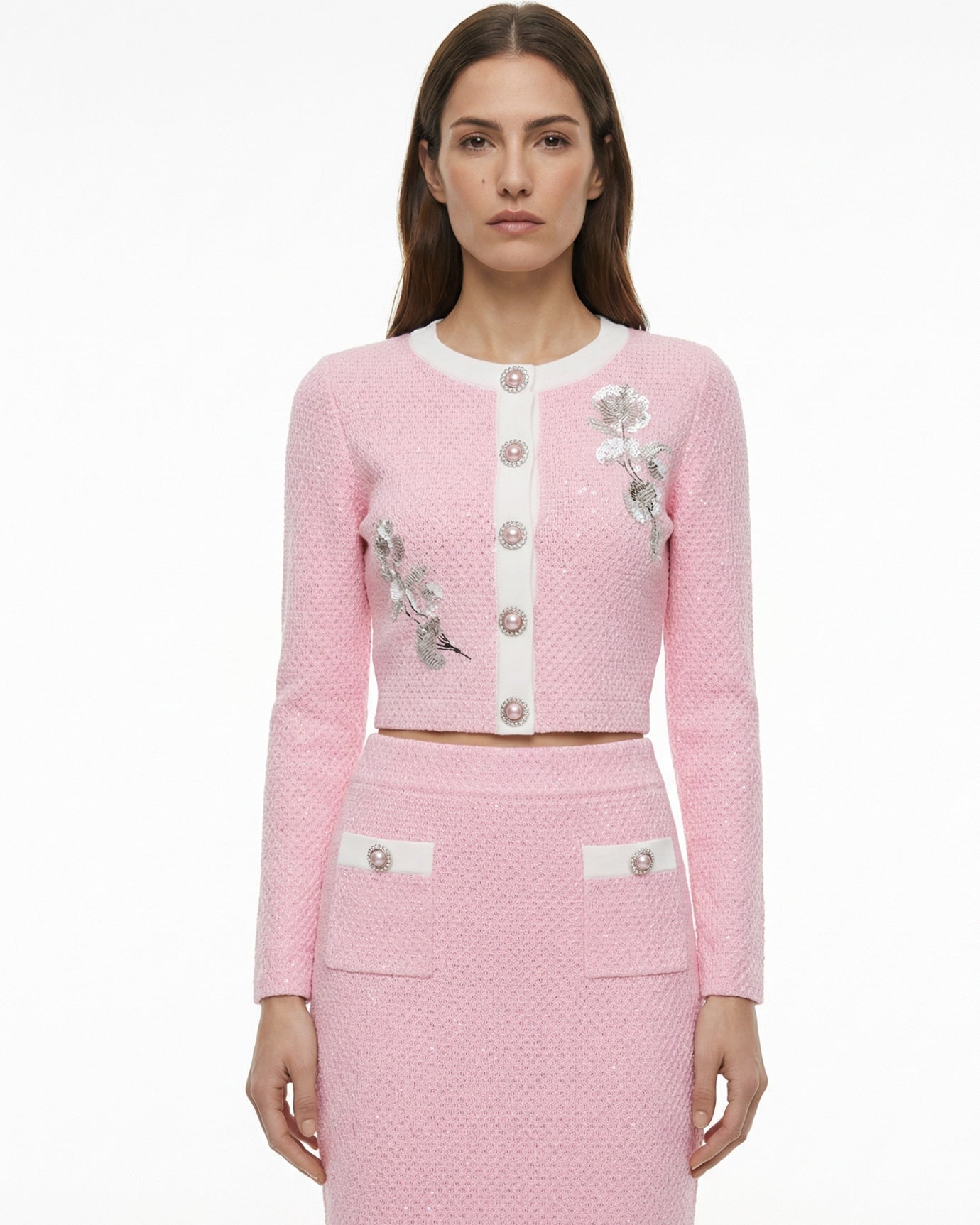 Cyndie High End Knitted Top Jacket + Skirt Suit