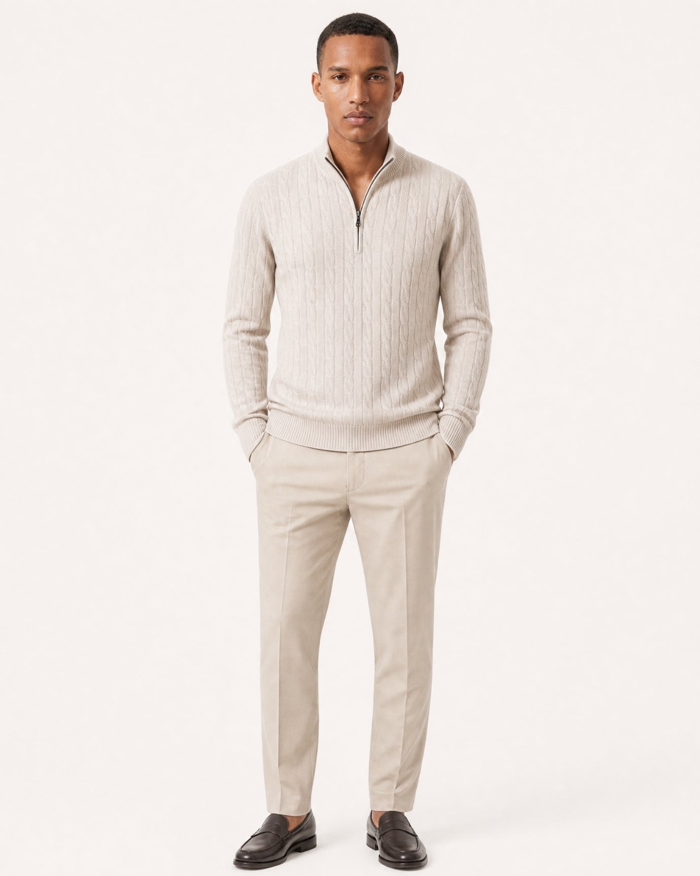 Cashmere Half-Zip Thick Cable Knit Knitwear