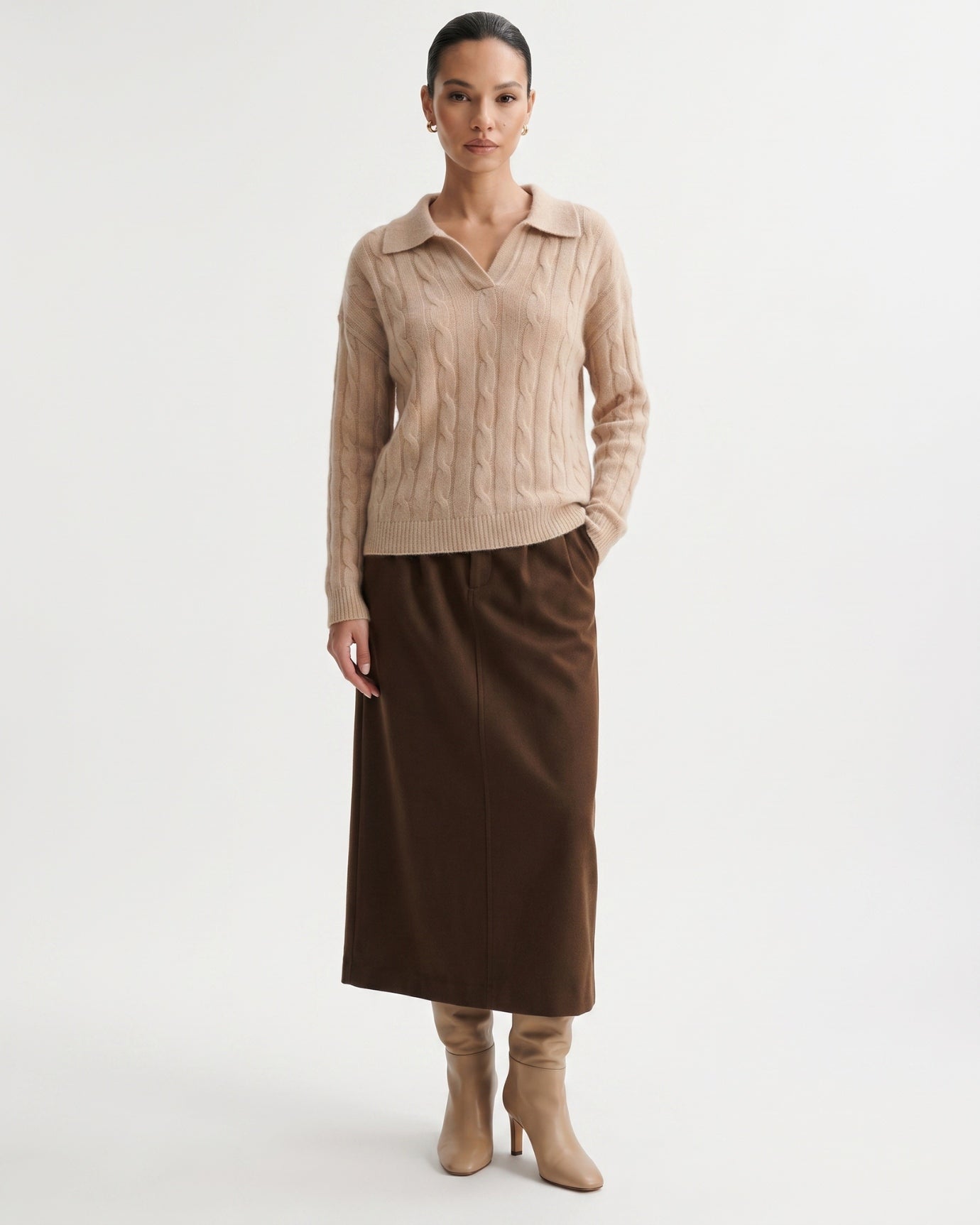 Dina Cashmere & Mulberry Silk Long Sleeve Polo Oversized