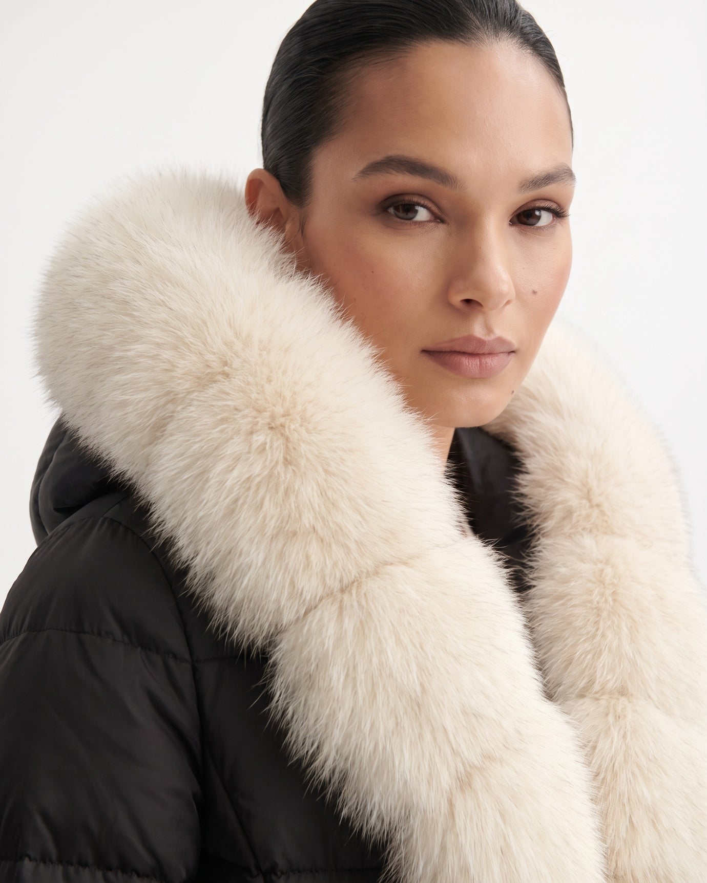 Duck Down Jacket with Fox Fur Trim Hood