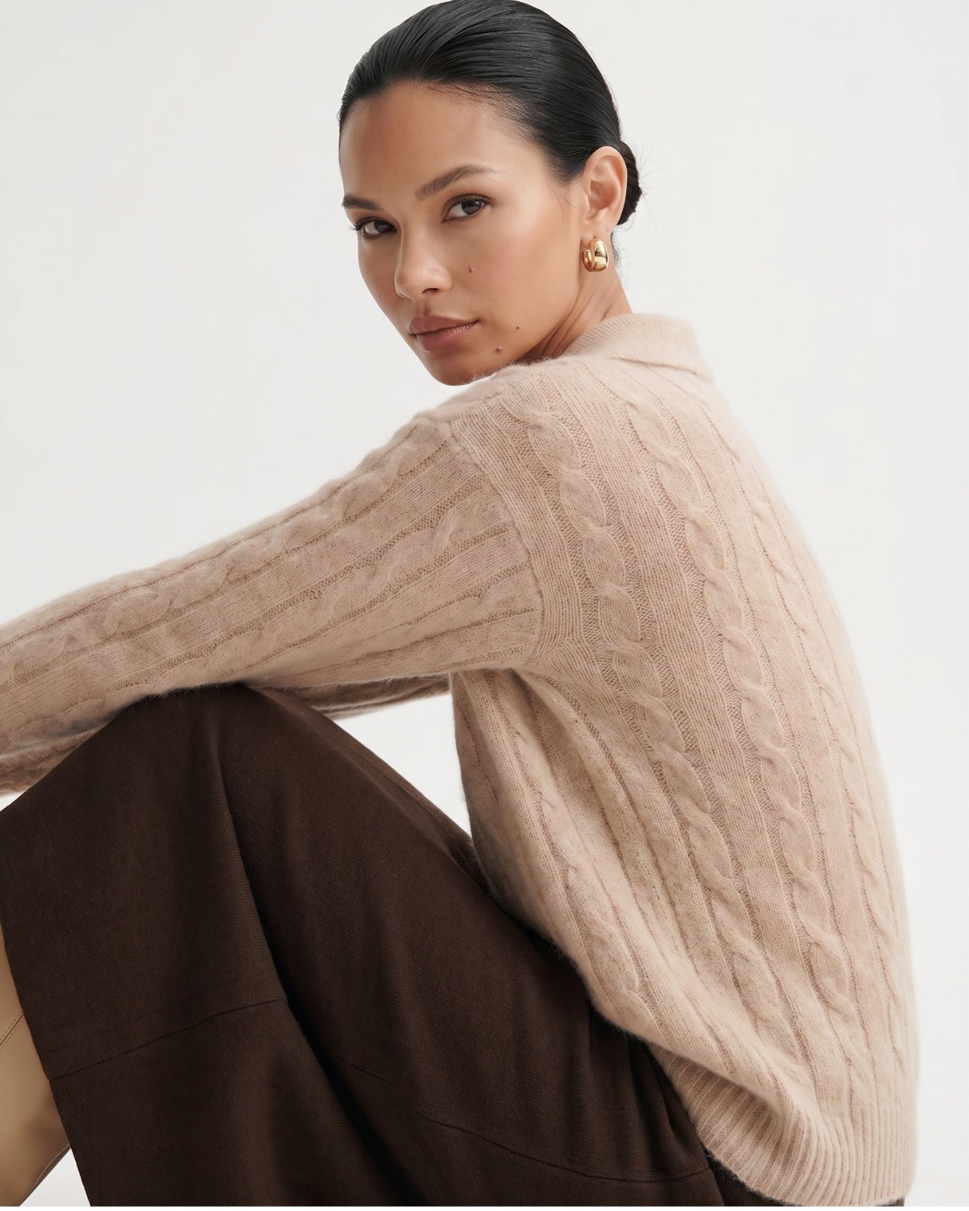 Dina Cashmere & Mulberry Silk Long Sleeve Polo Oversized