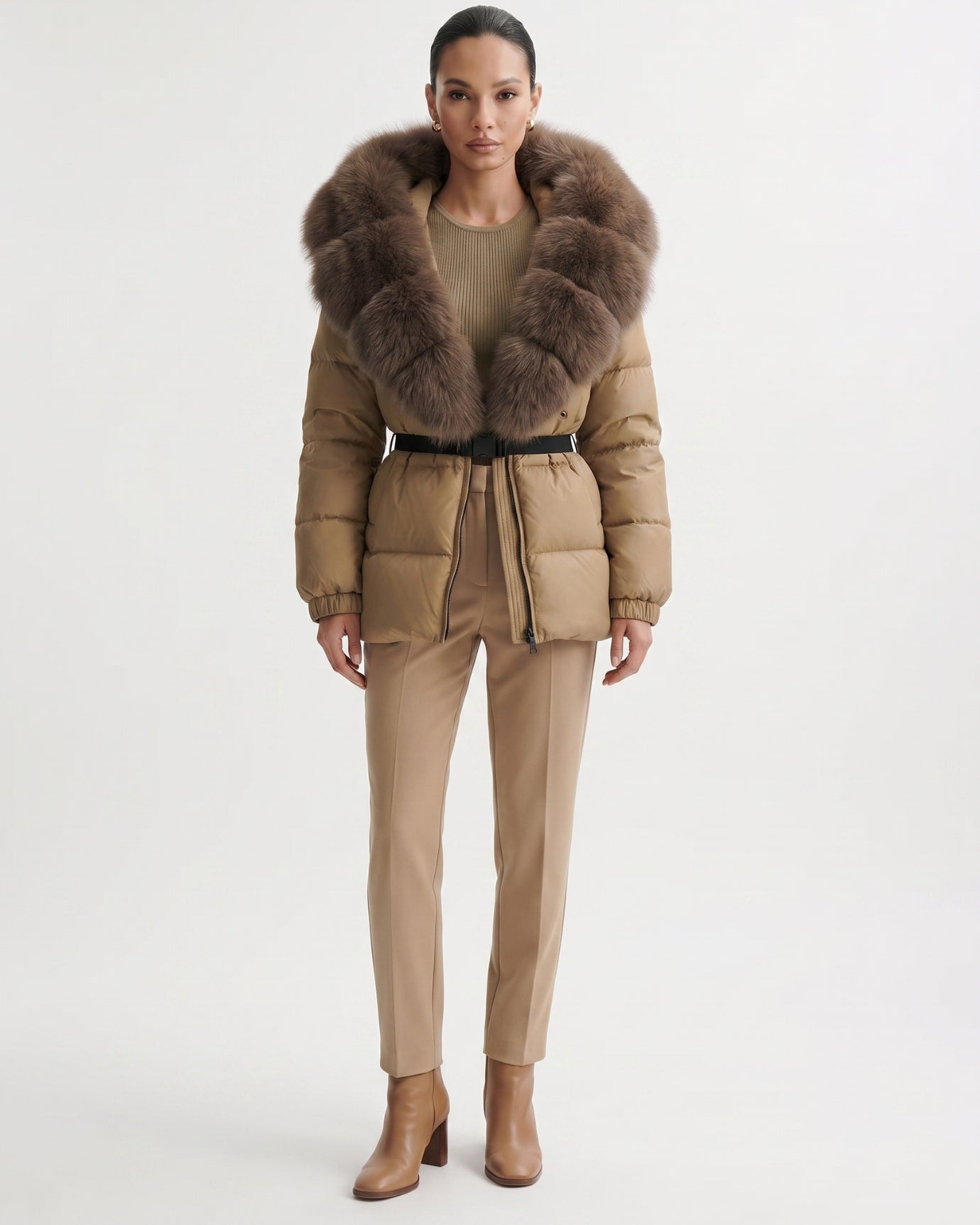 Duck Down Jacket with Fox Fur Trim Hood
