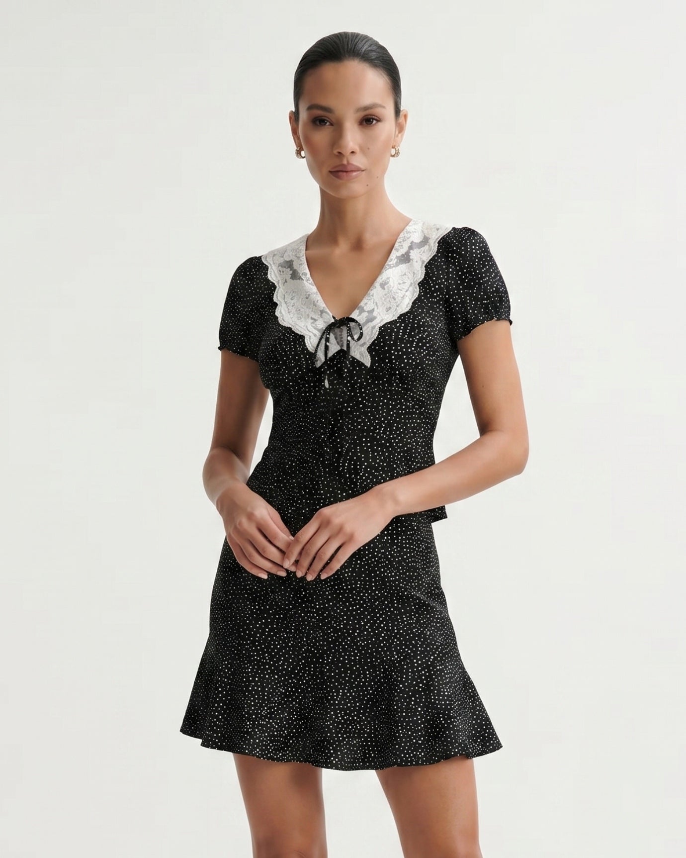 Black Polkadot Dress Set Skirt & Top