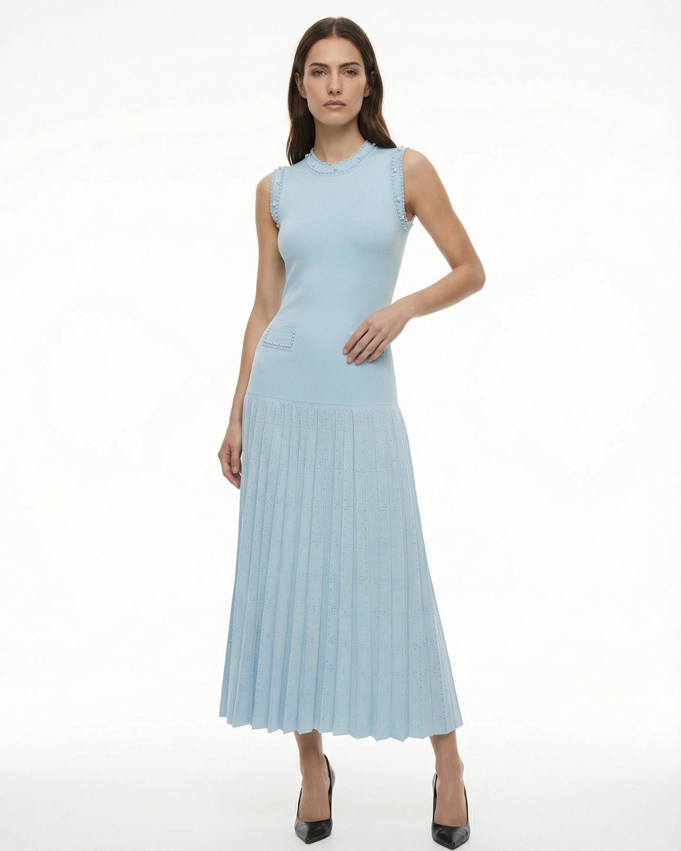 Hamptons Neck Beaded Slim Fit Knitted Dress