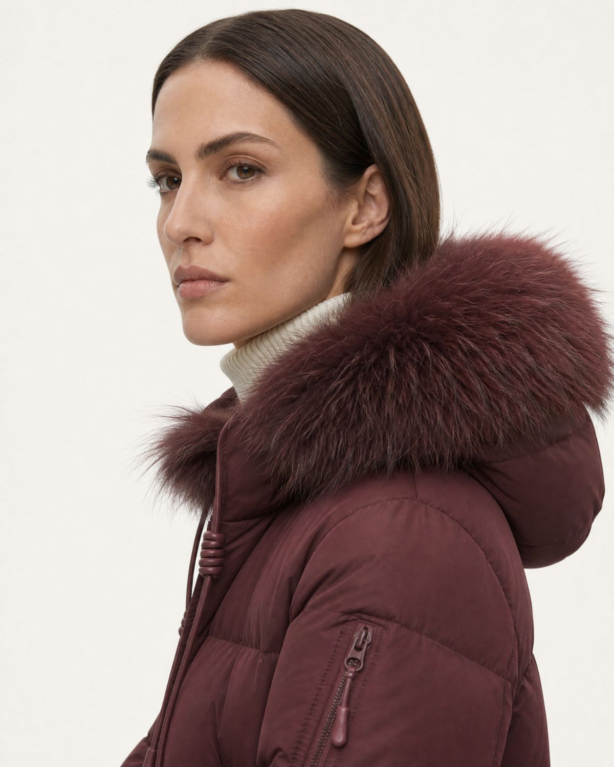 Hooded Down Puffer Coat with Real Raccoon Fur Collar