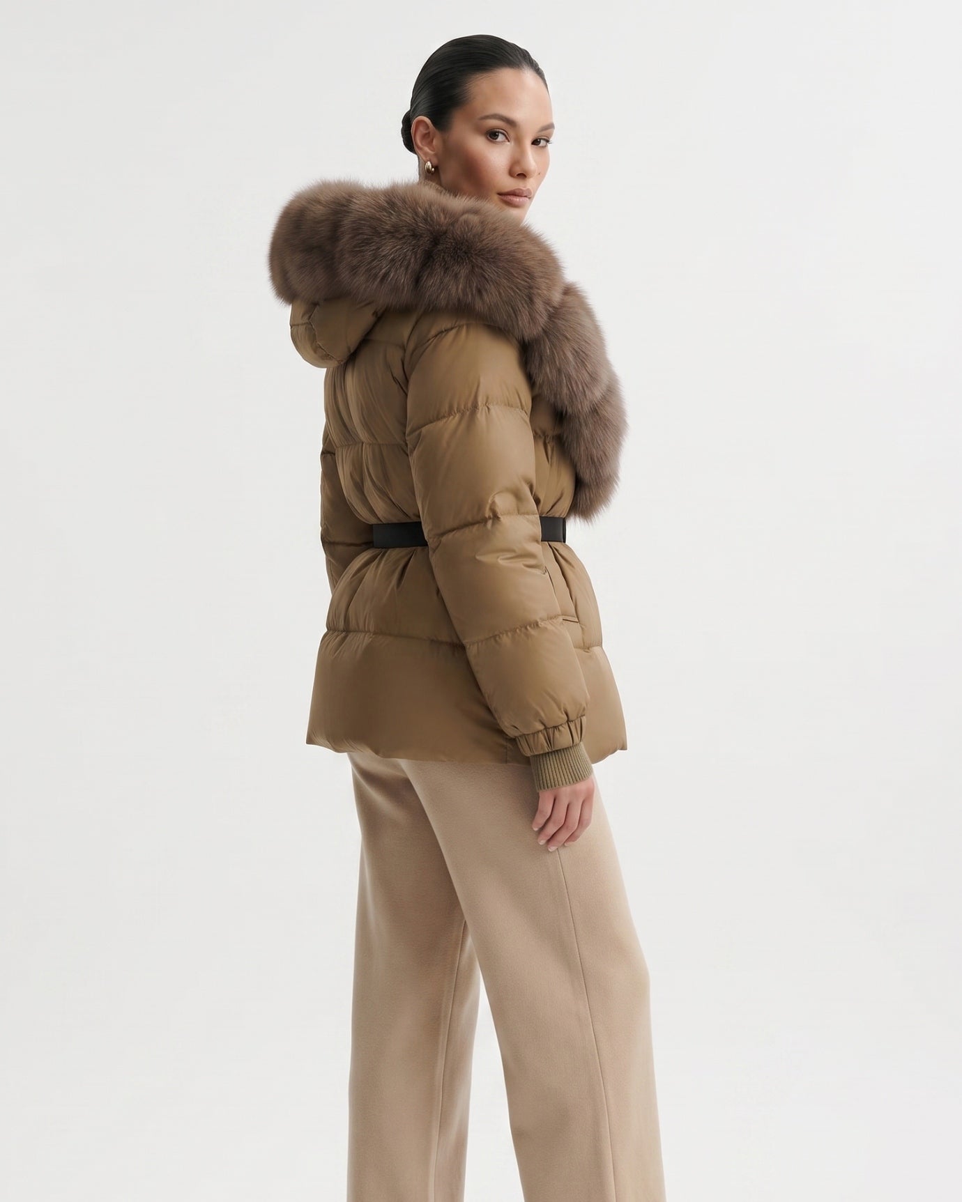 Duck Down Jacket with Fox Fur Trim Hood