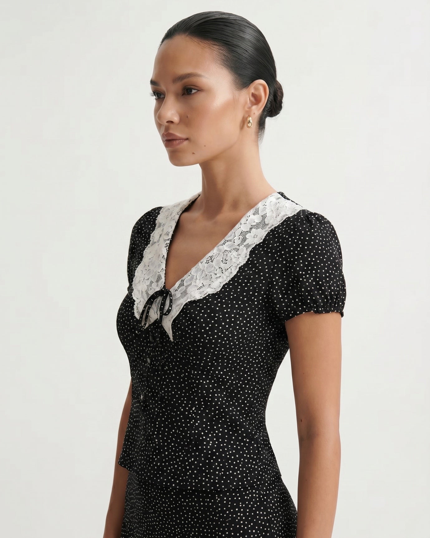 Black Polkadot Dress Set Skirt & Top