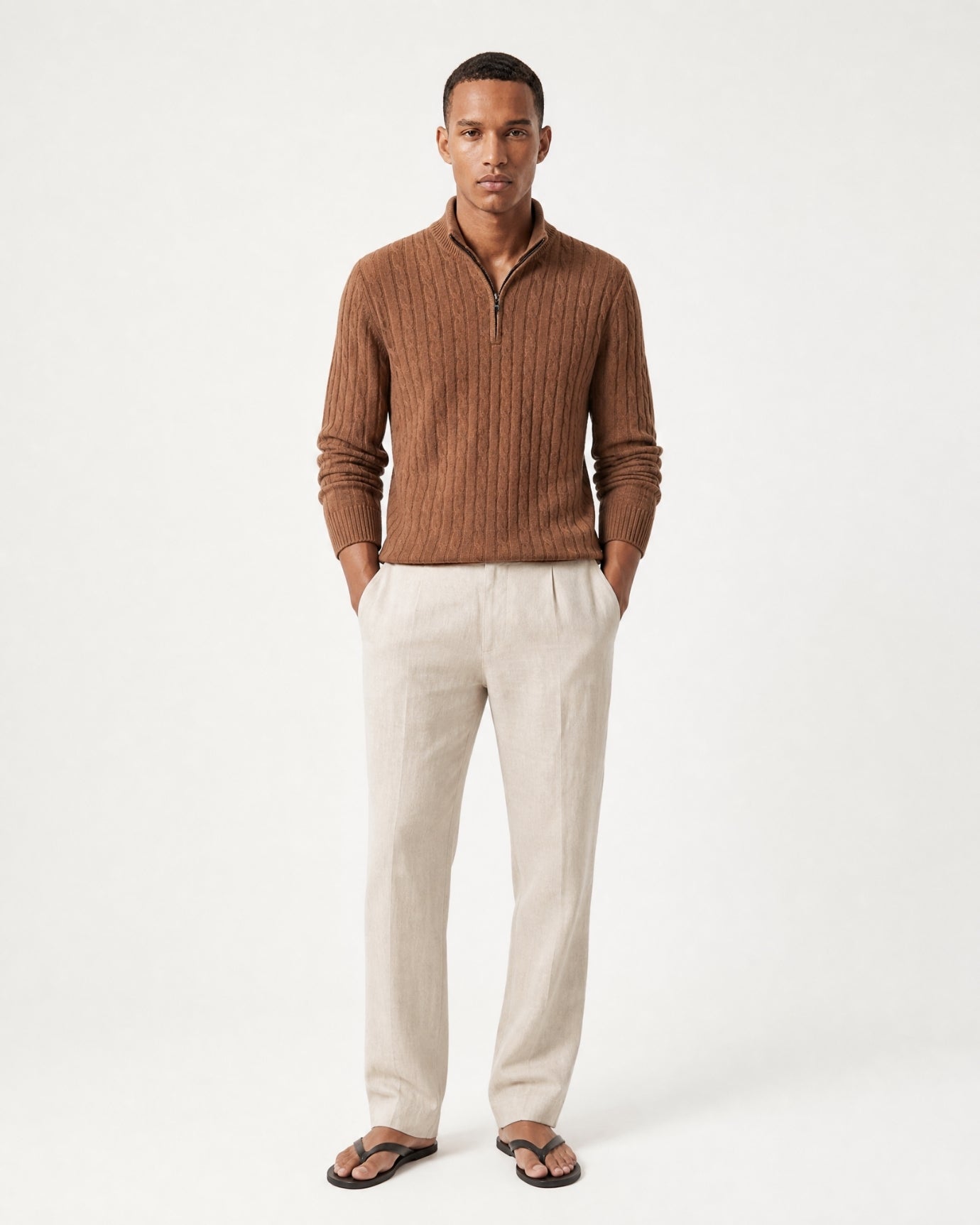 Cashmere Half-Zip Thick Cable Knit Knitwear
