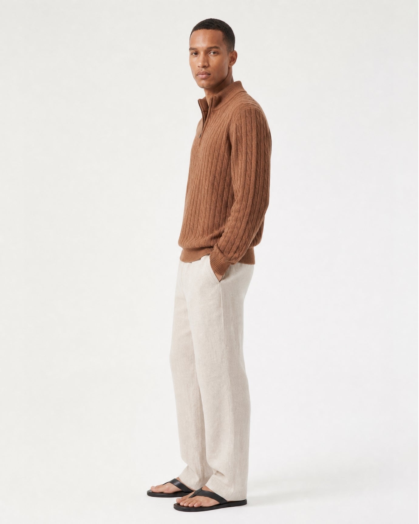 Cashmere Half-Zip Thick Cable Knit Knitwear
